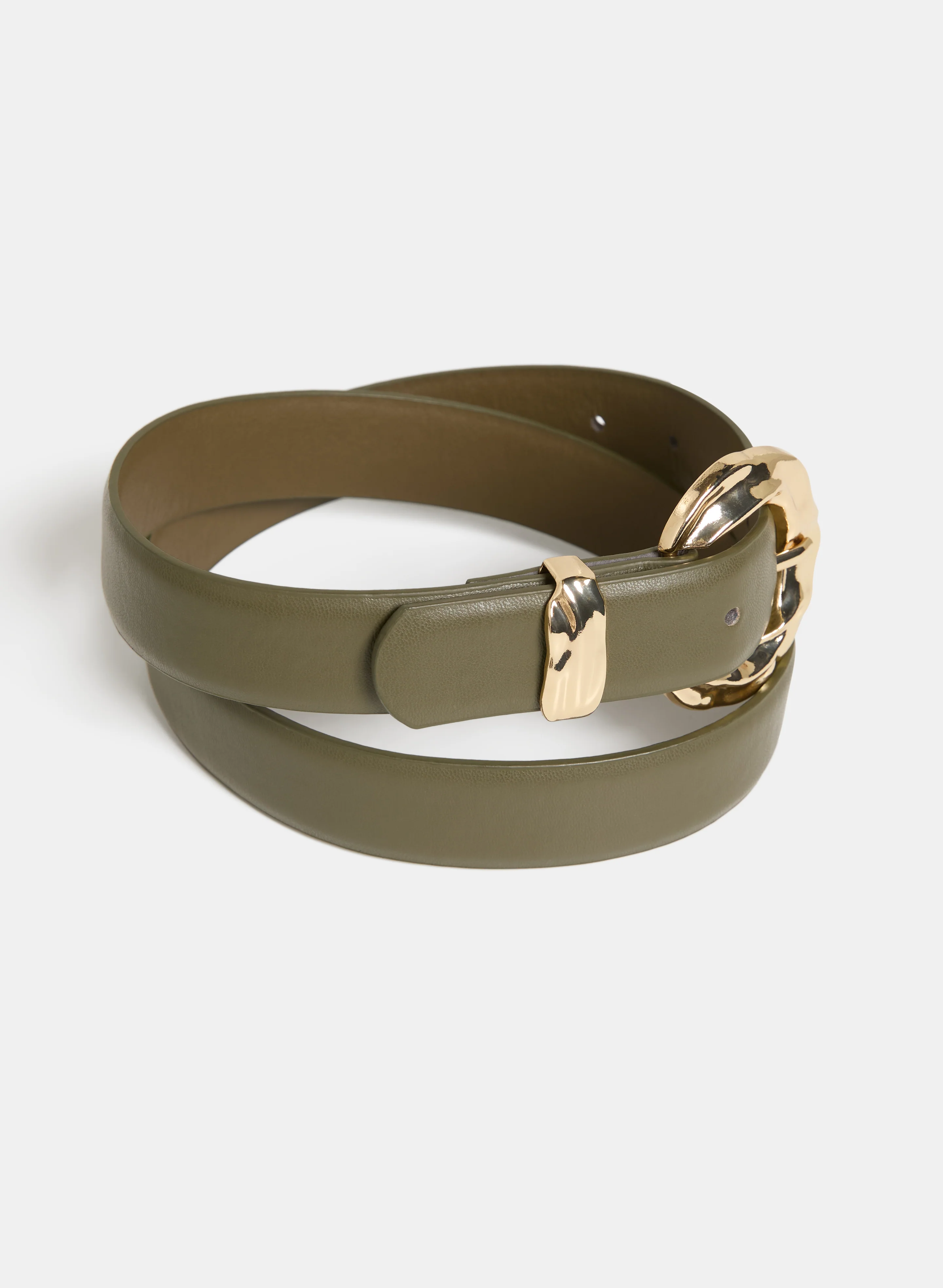 Rippled Buckle Vegan Leather Belt - Image 3