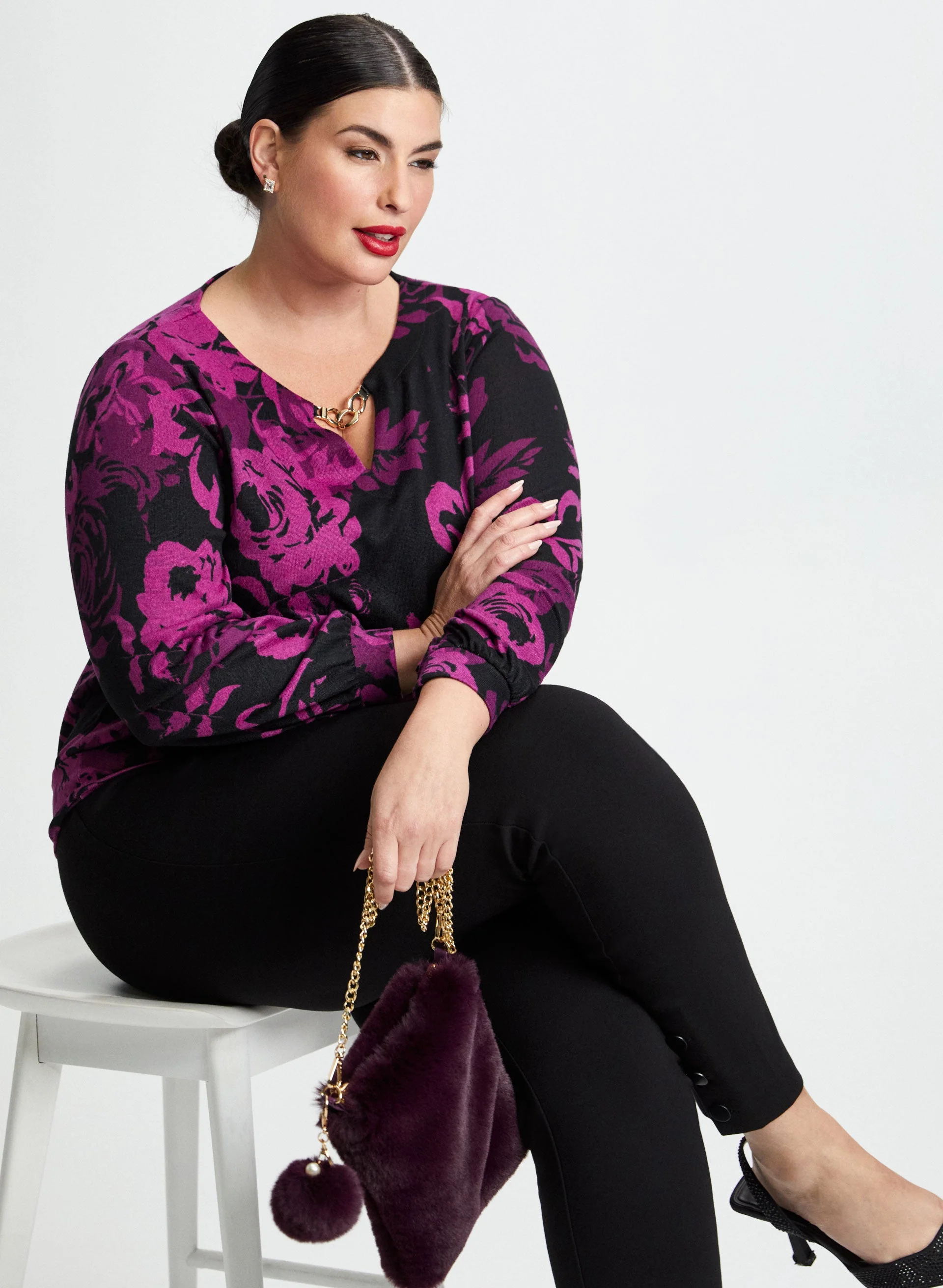 Rose Motif Keyhole Detail Blouse - Image 5
