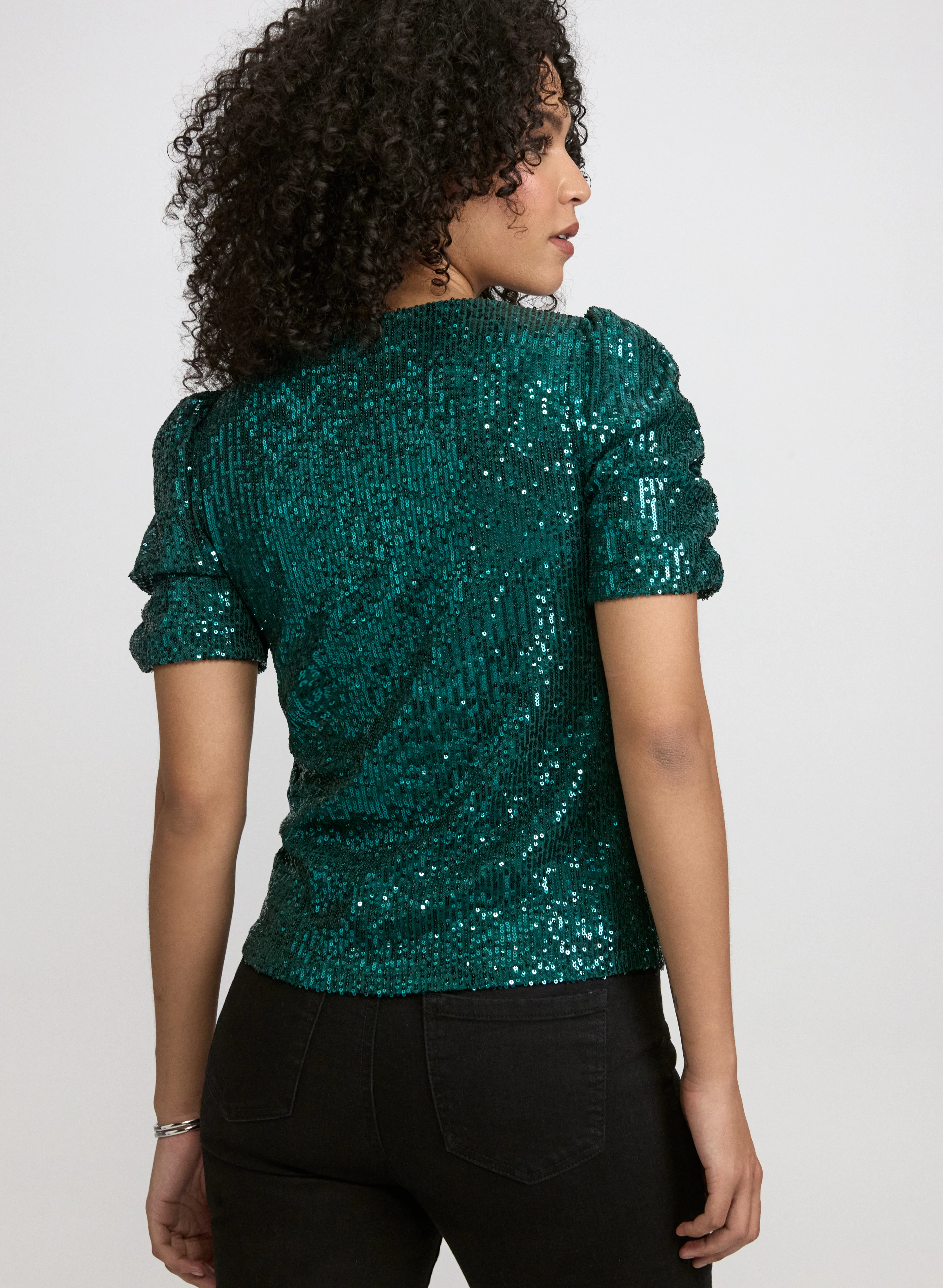 Ruched Sleeve Sequin Top - Image 4