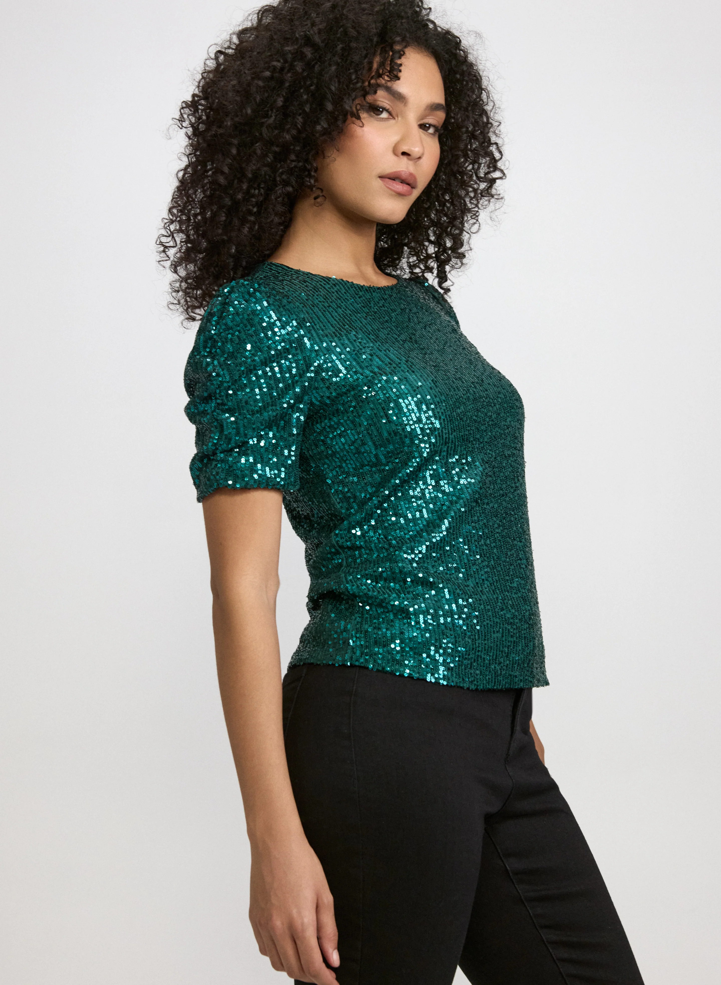 Ruched Sleeve Sequin Top - Image 5