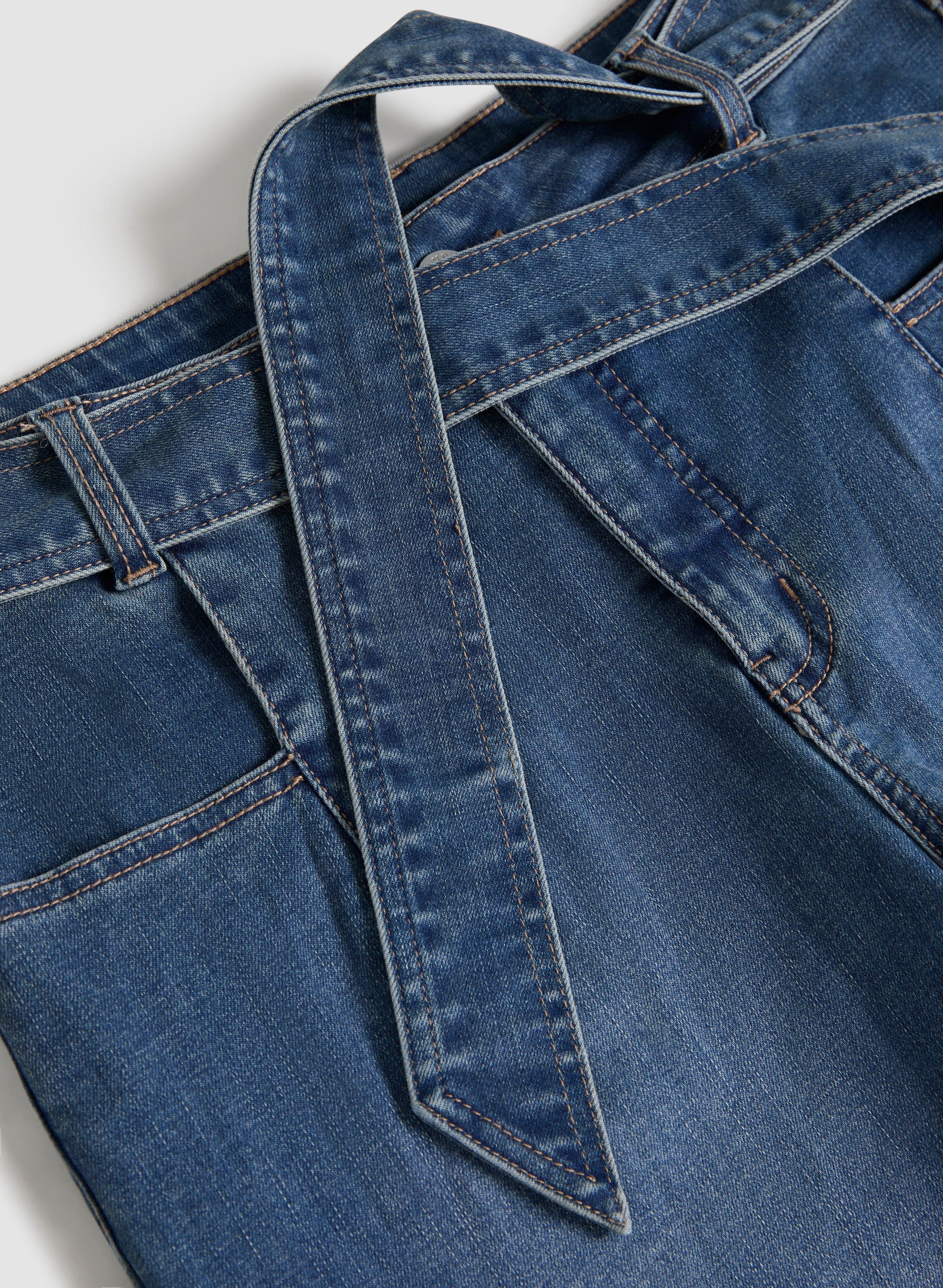 Self-Tie Belted Denim Shorts - Image 7