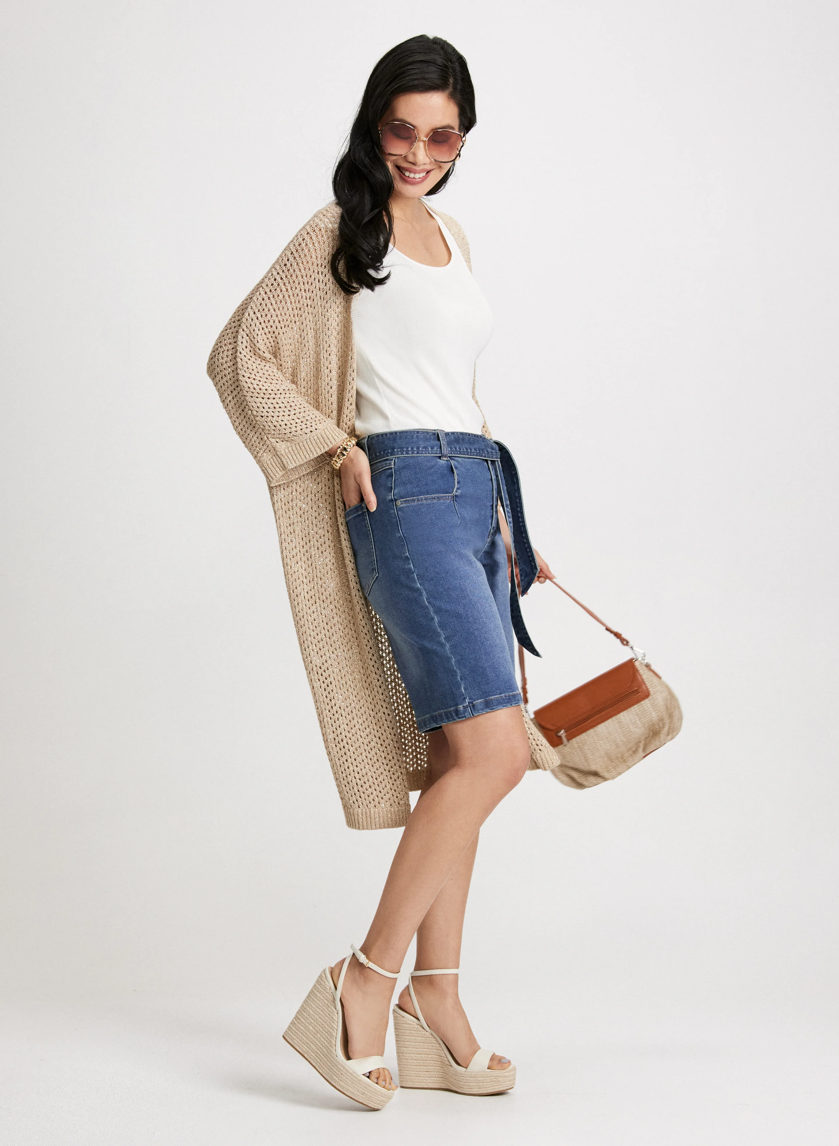 Self-Tie Belted Denim Shorts - Image 8