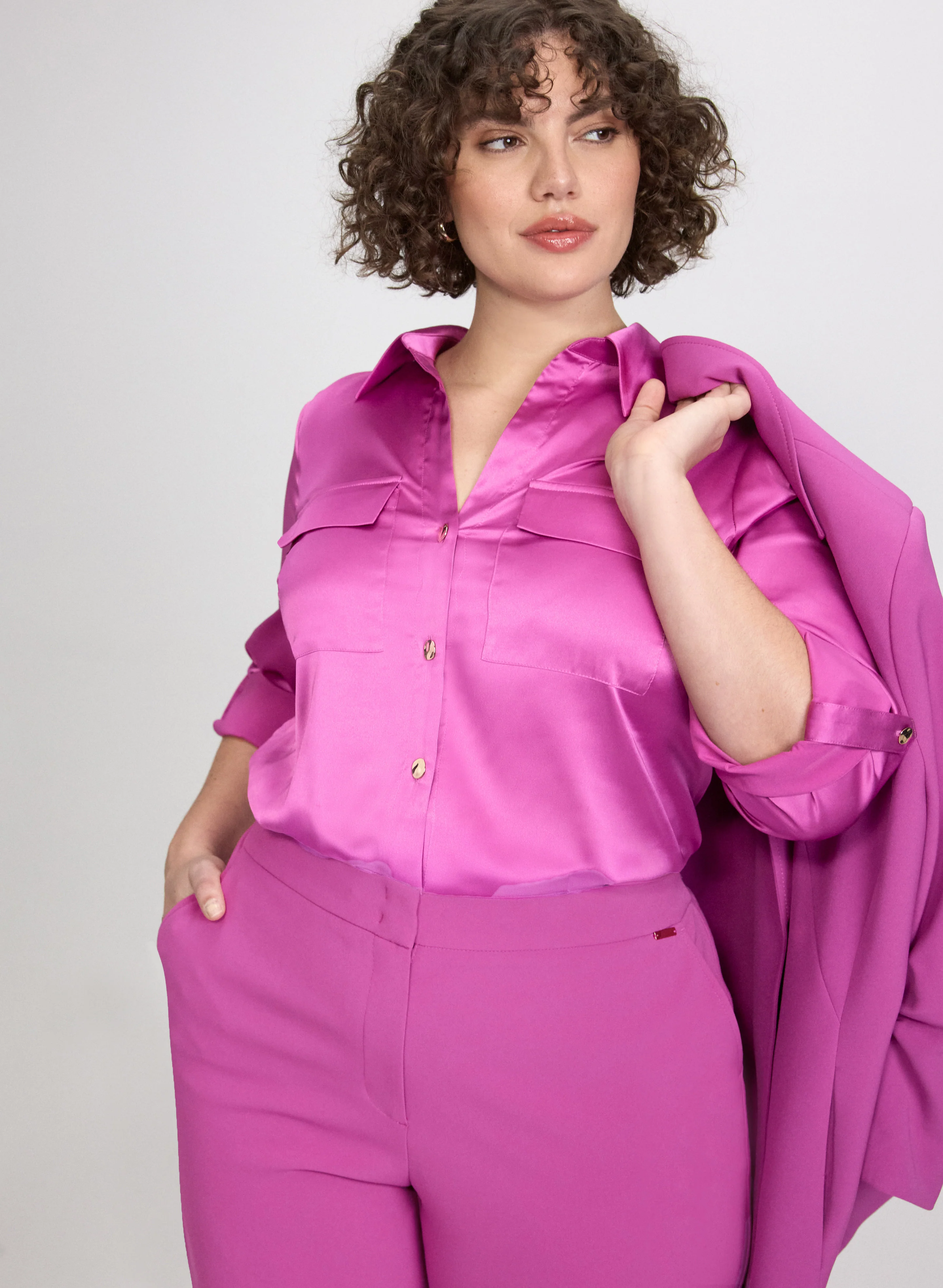 Satin Button-Down Blouse