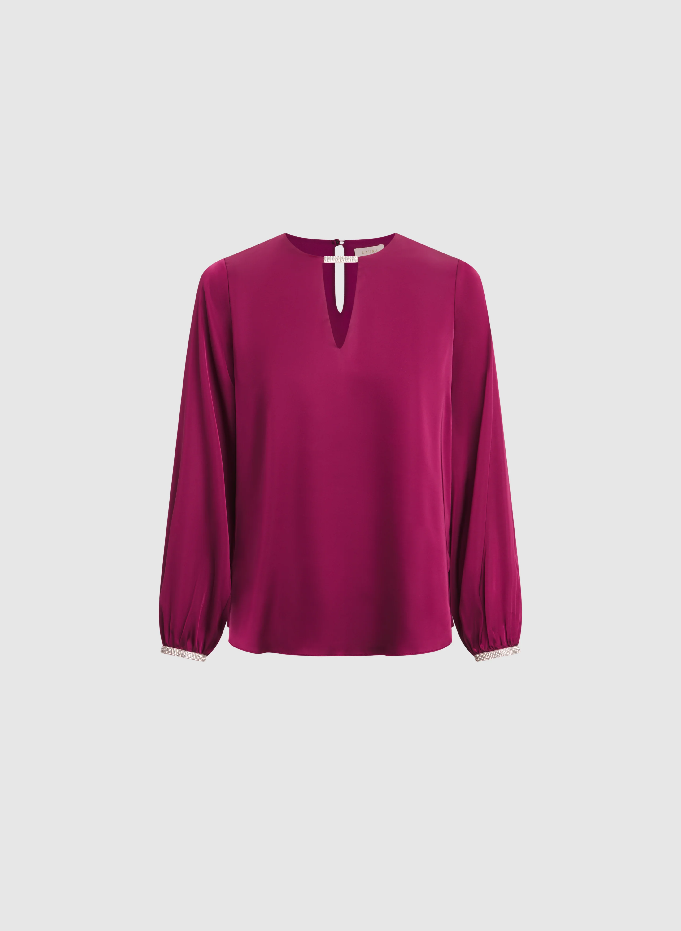 Satin Jeweled Trim Blouse - Image 6
