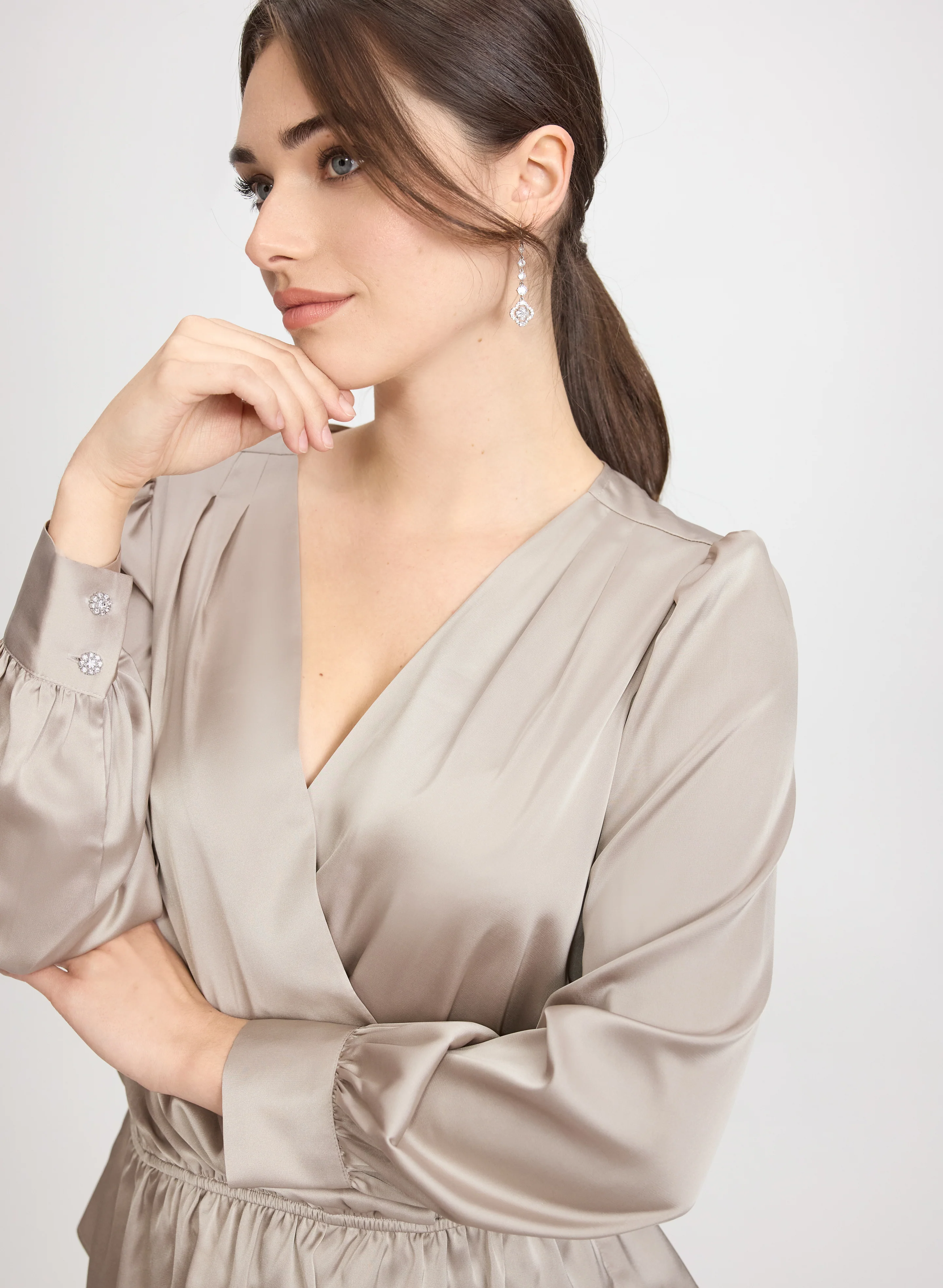 Satin Wrap-Style Blouse - Image 2