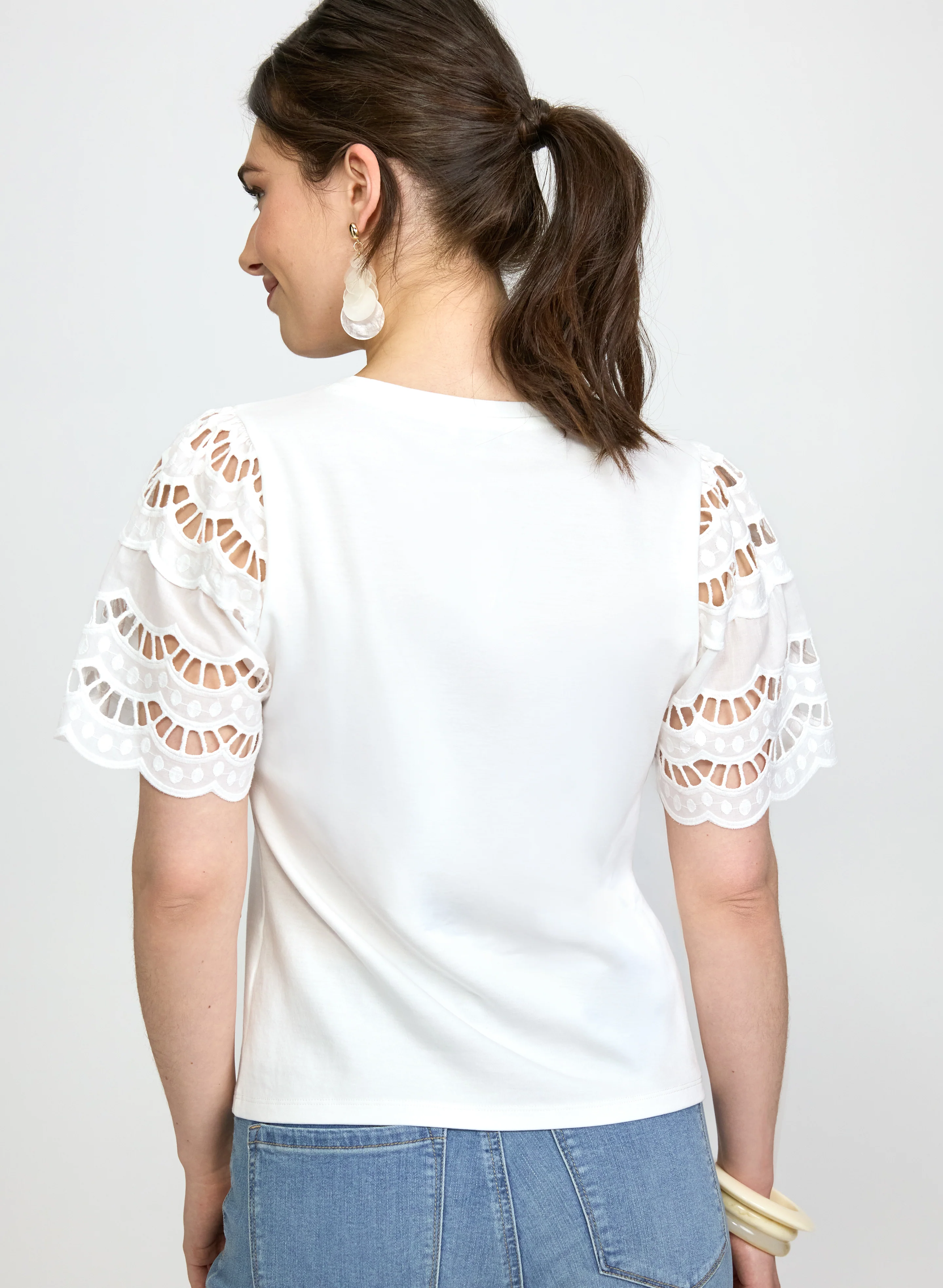Scalloped Cotton-Blend T-Shirt - Image 2
