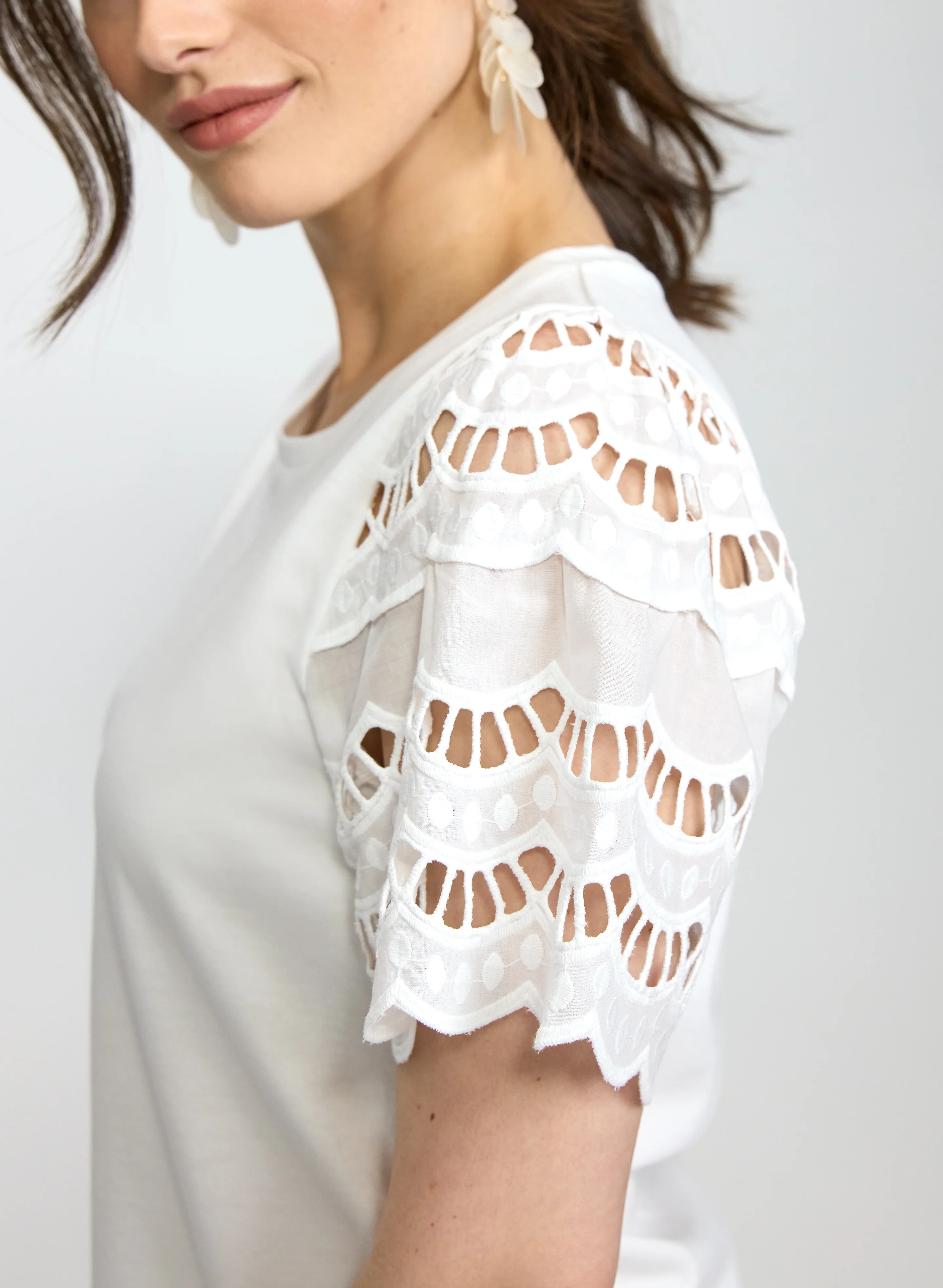 Scalloped Cotton-Blend T-Shirt - Image 4