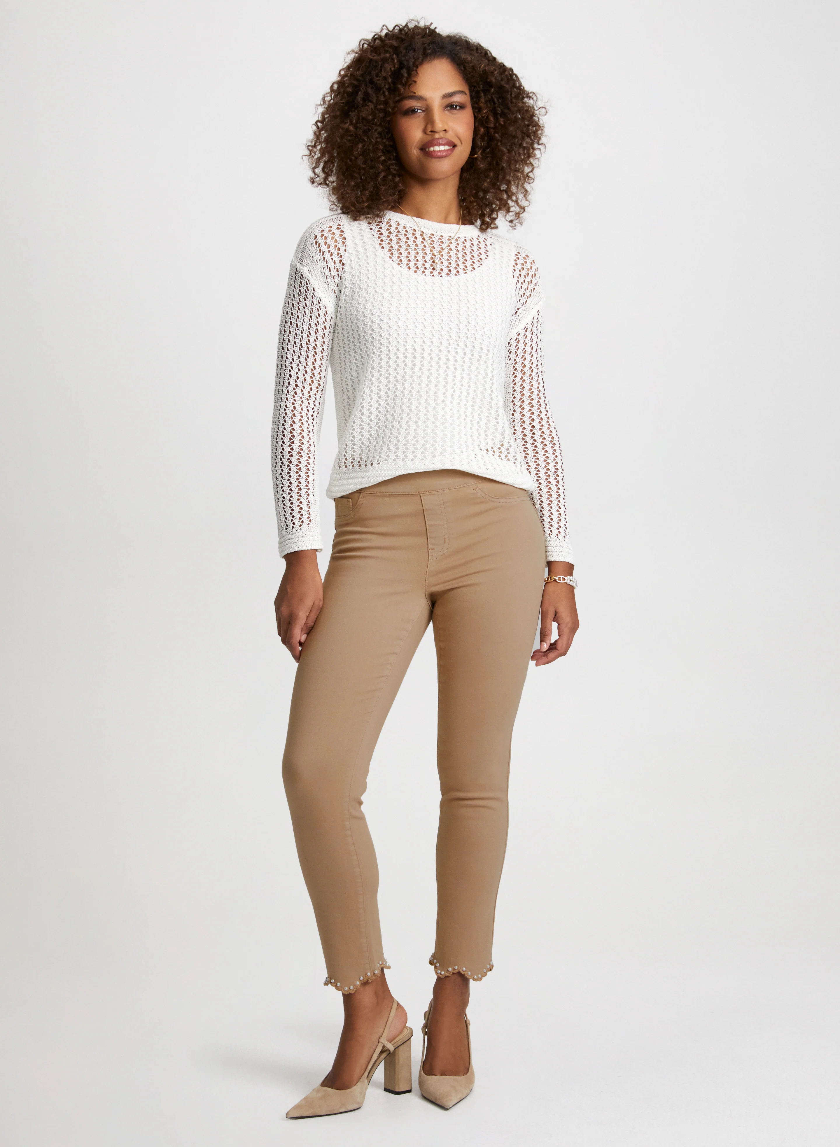 Scalloped Hem Pull-On Denim Pants - Image 3