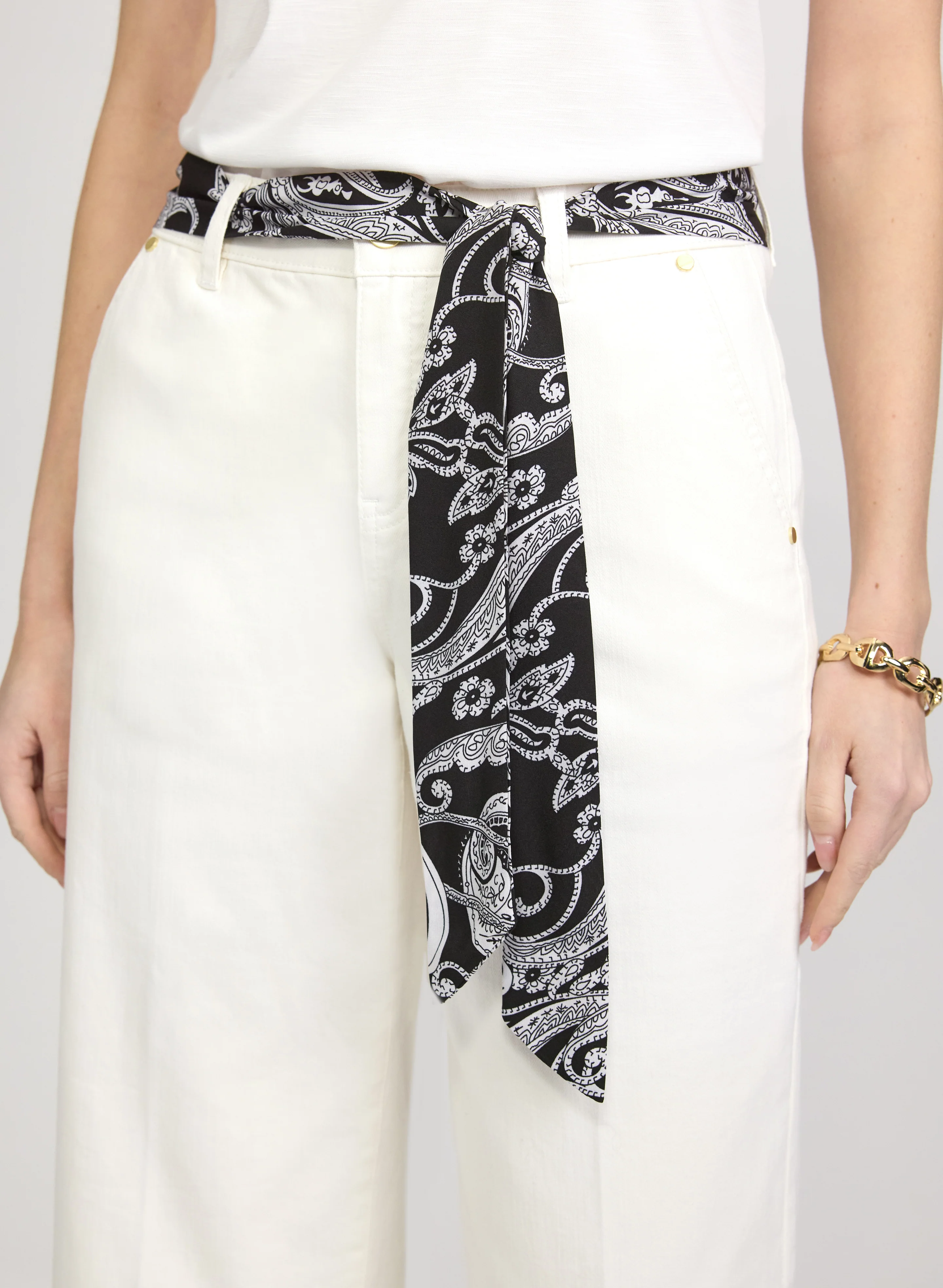 Scarf Detail Denim Capris - Image 4