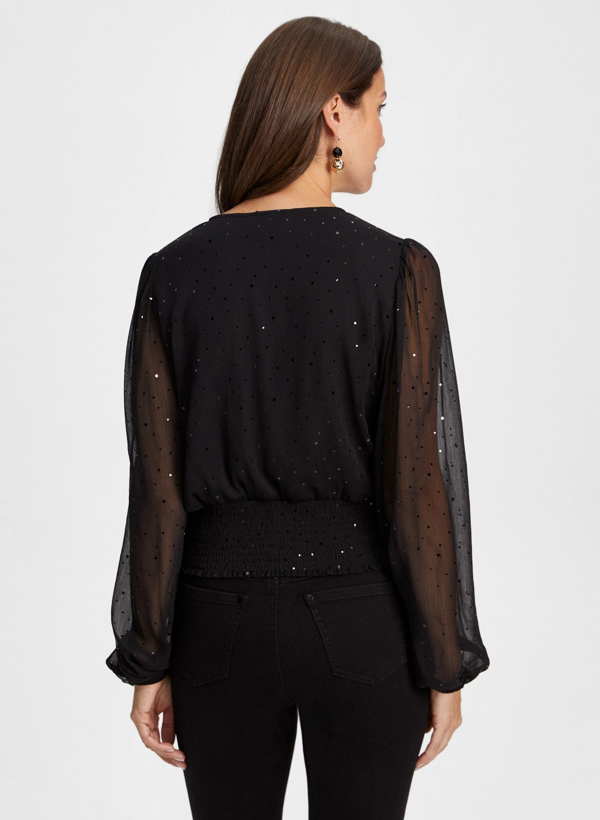 Sequin Detail Mesh Sleeve Top - Image 4