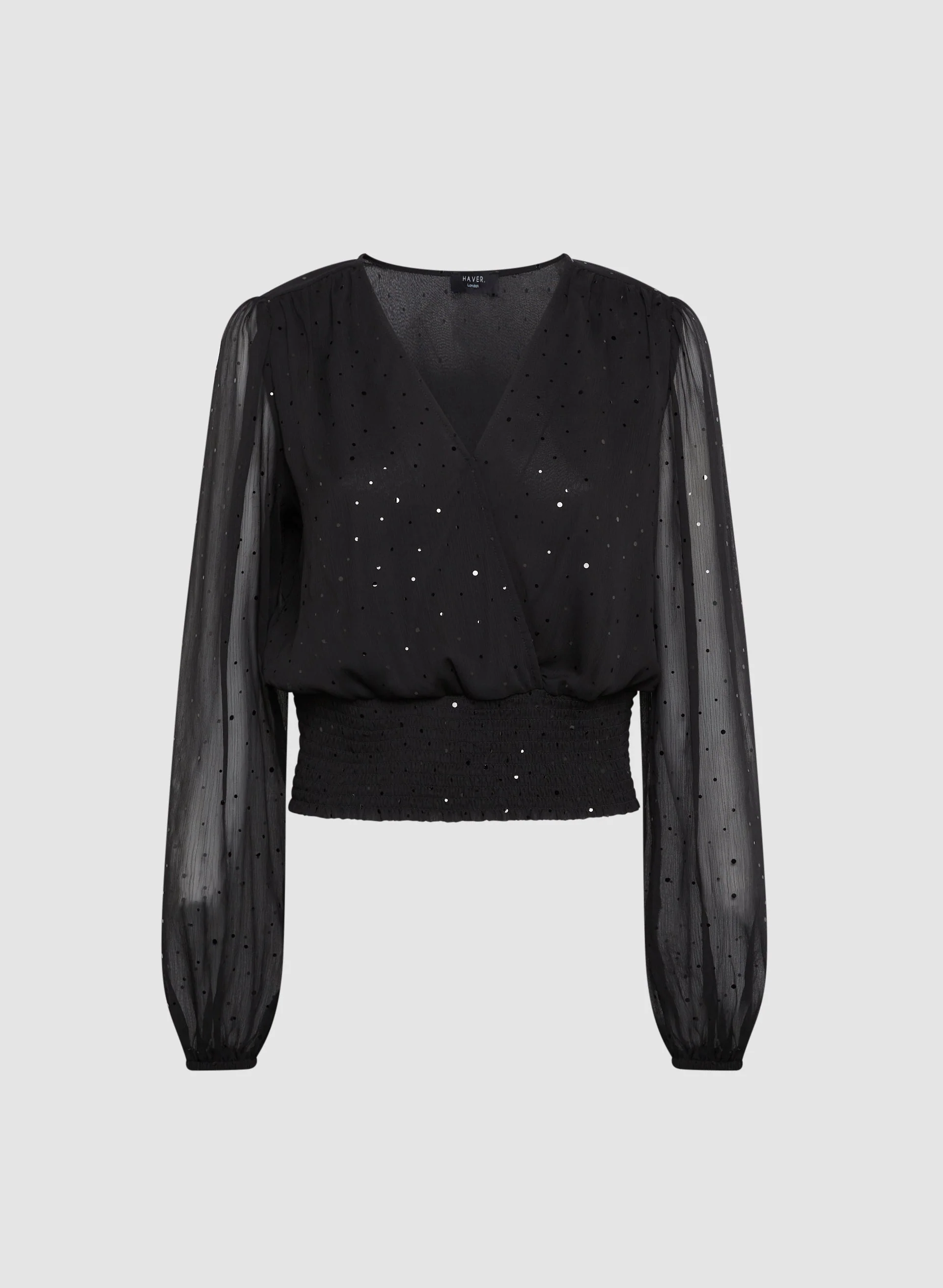 Sequin Detail Mesh Sleeve Top - Image 6