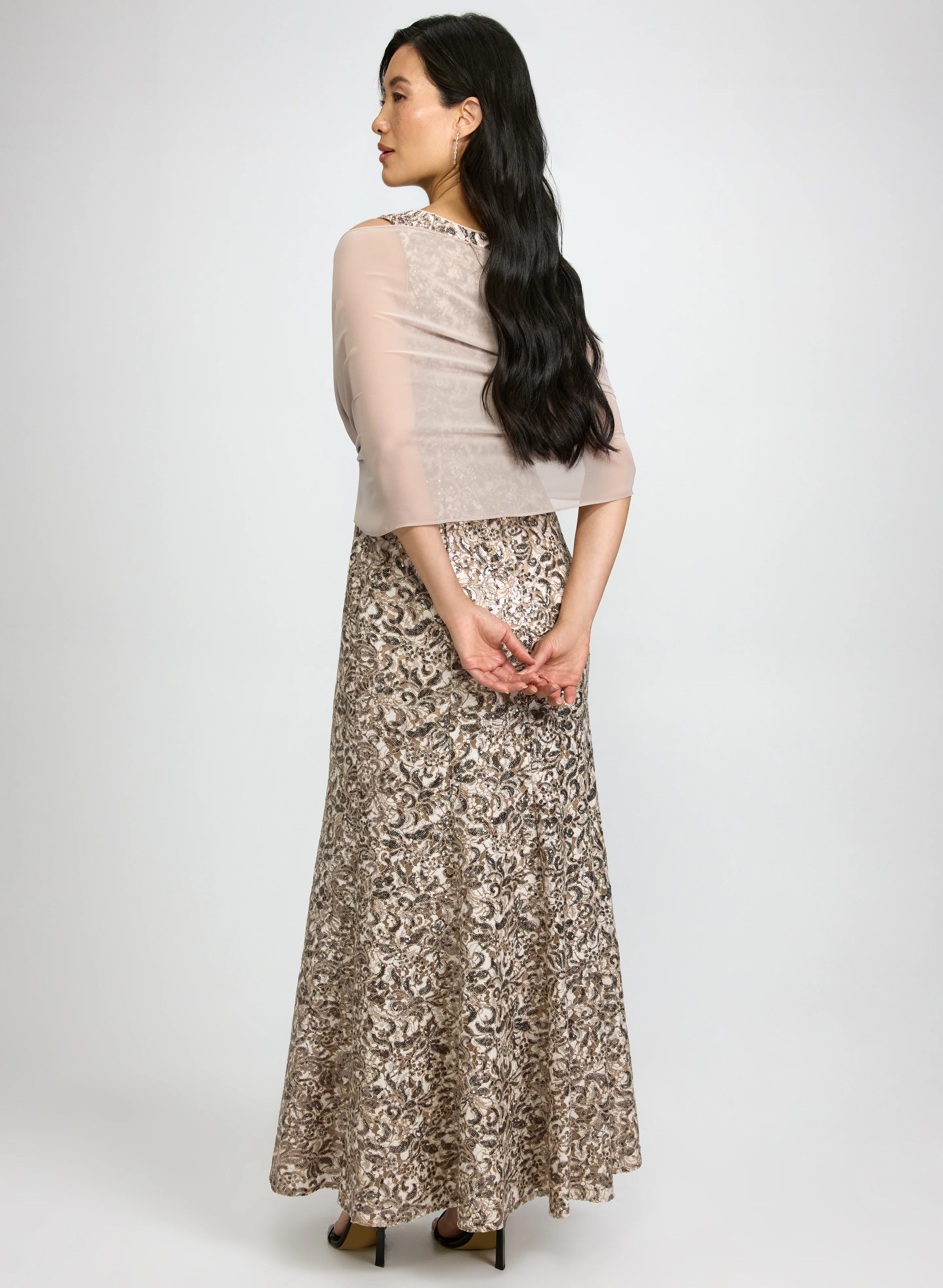 Sequin Dress & Chiffon Shawl Set - Image 4