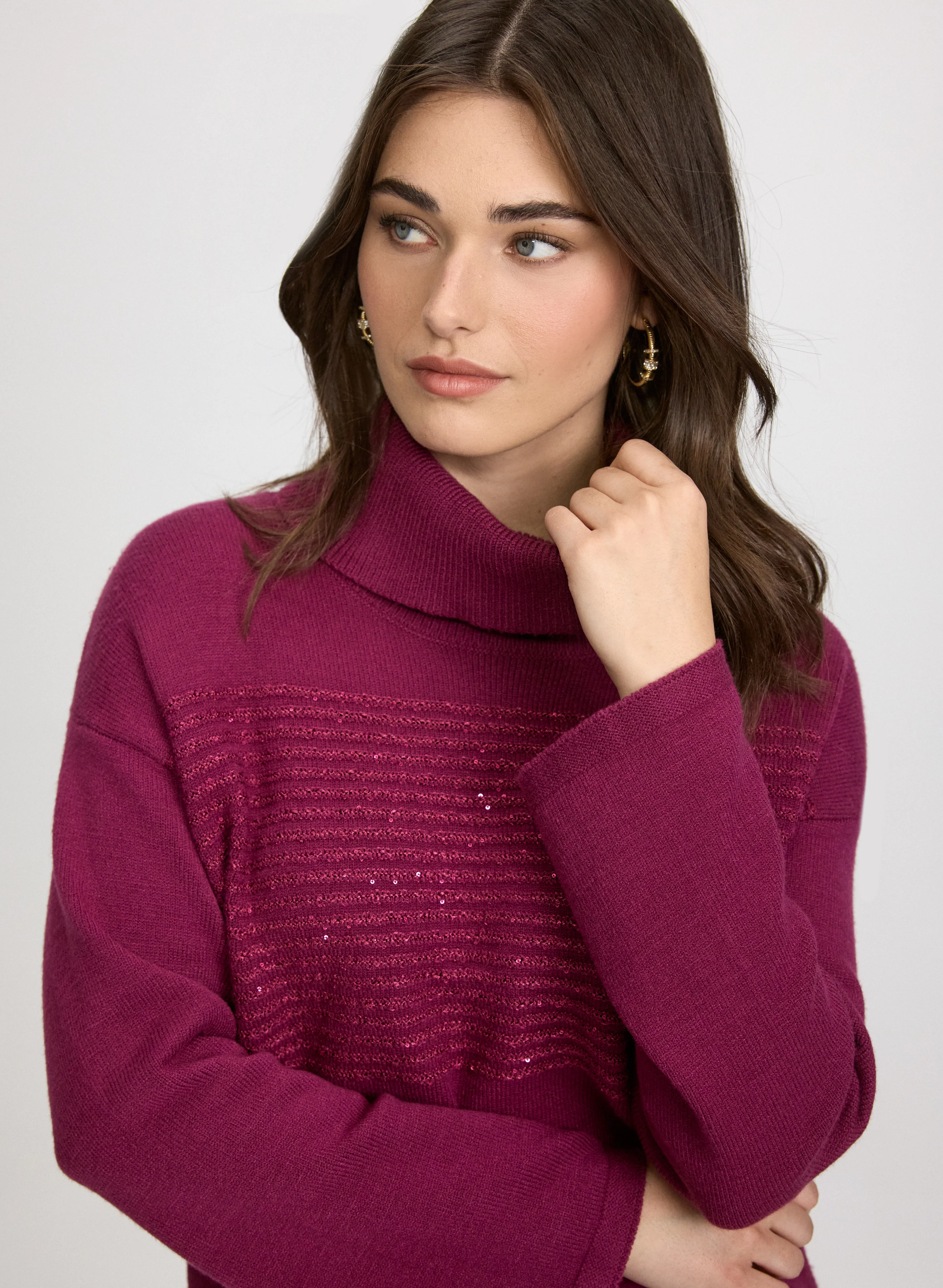 Sequin Striped Cowl Neck Sweater - Image 2
