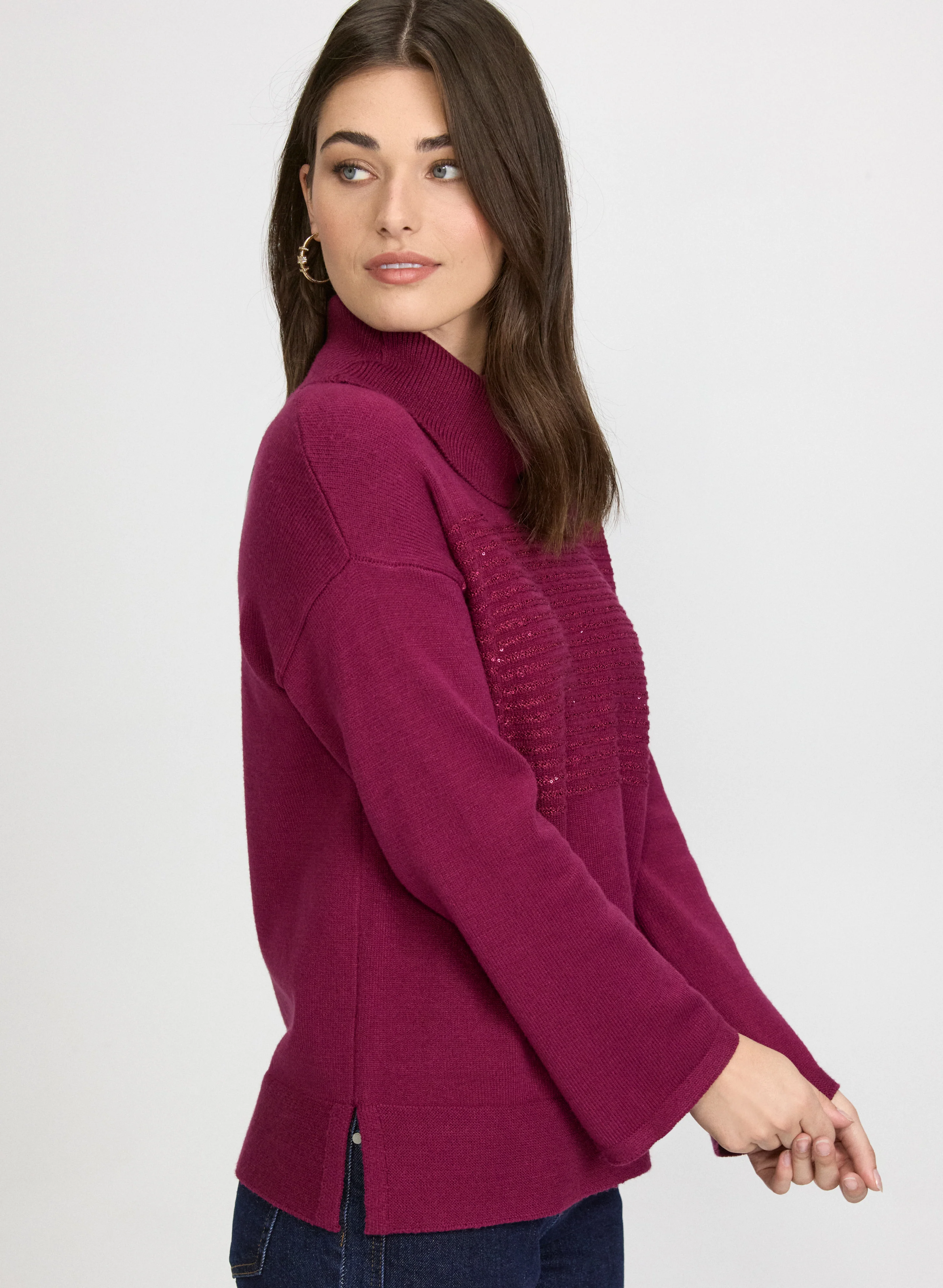 Sequin Striped Cowl Neck Sweater - Image 5