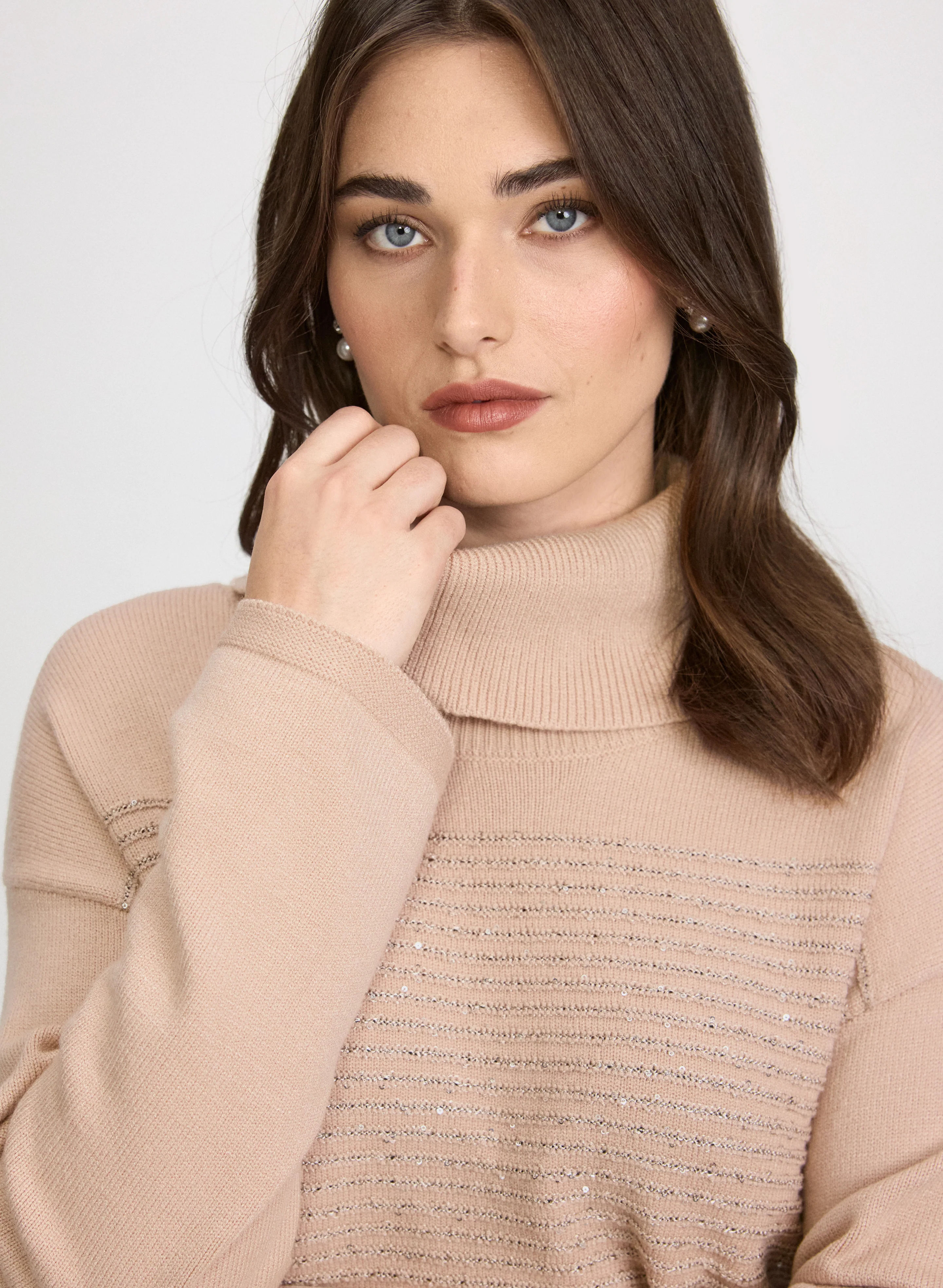 Sequin Striped Cowl Neck Sweater - Image 2
