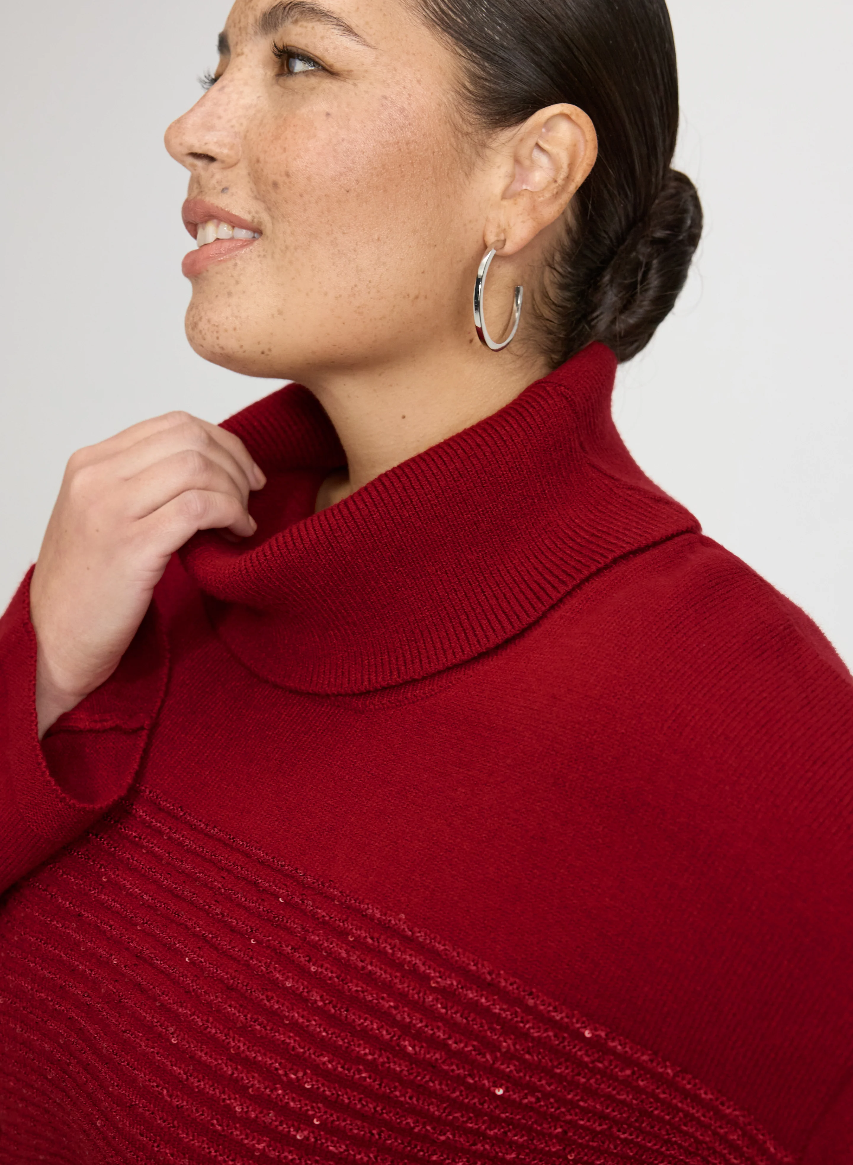 Sequin Striped Cowl Neck Sweater - Image 3