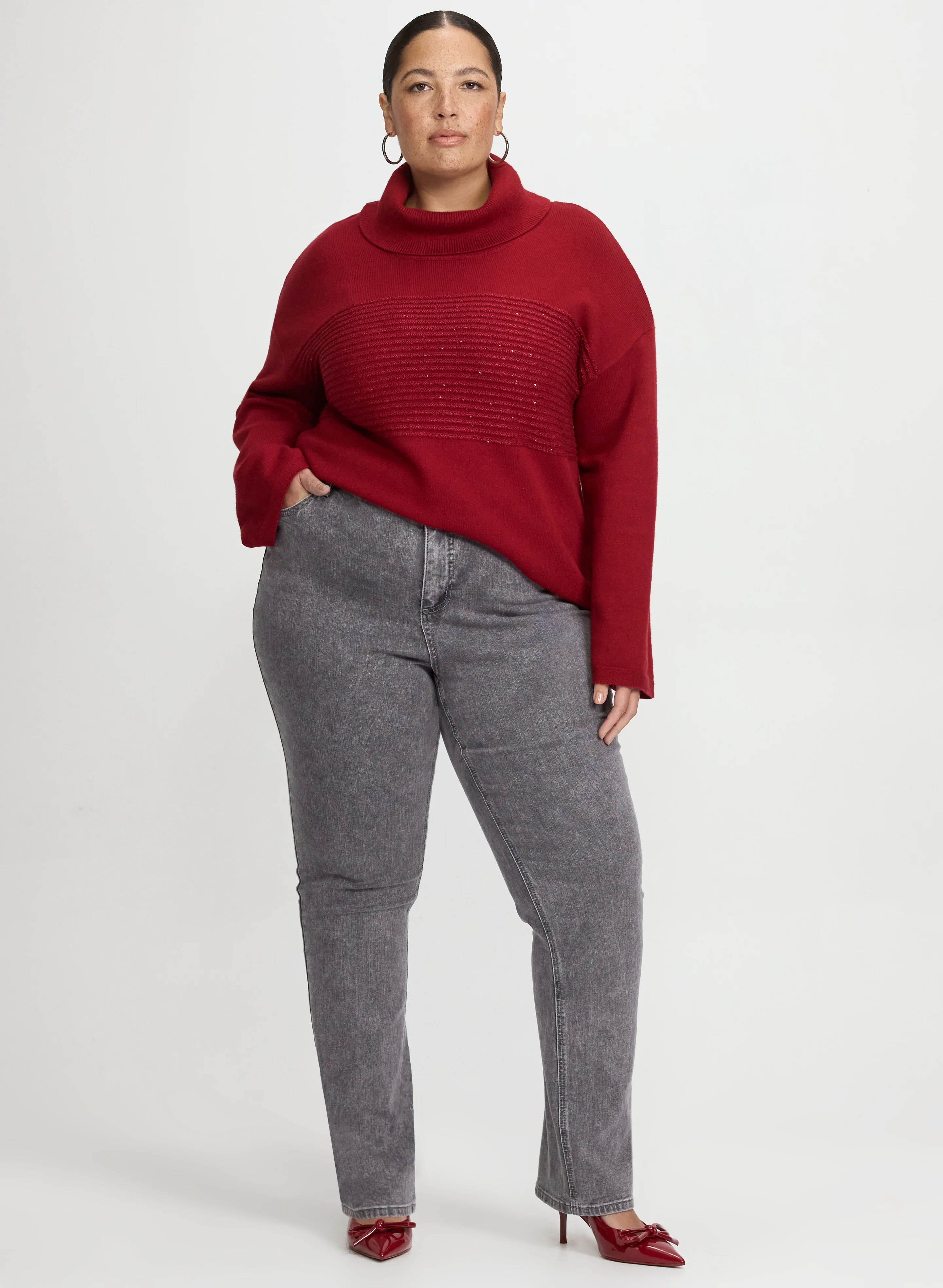 Sequin Striped Cowl Neck Sweater - Image 4