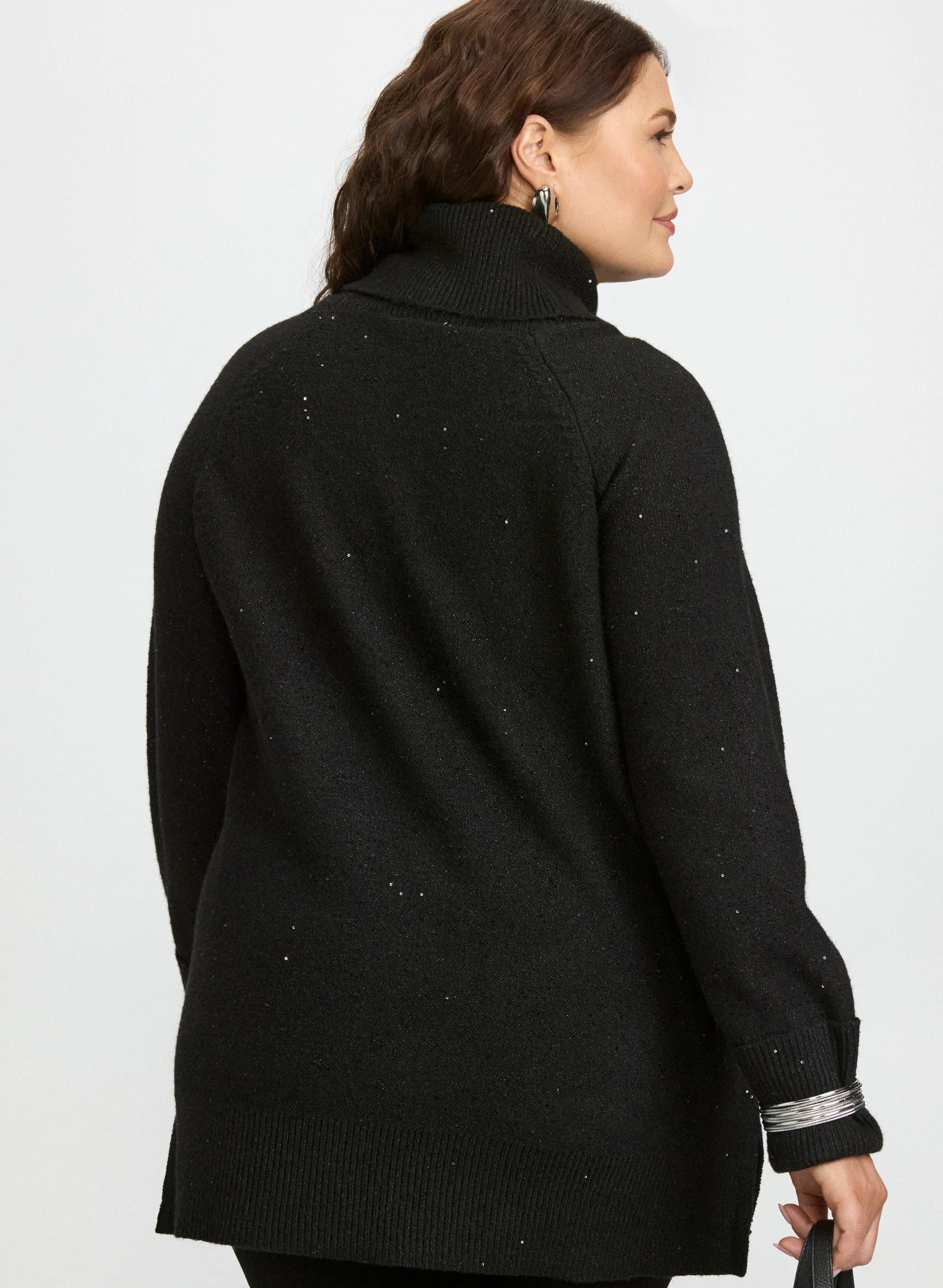 Sequined Cowl Neck Tunic Sweater - Image 4