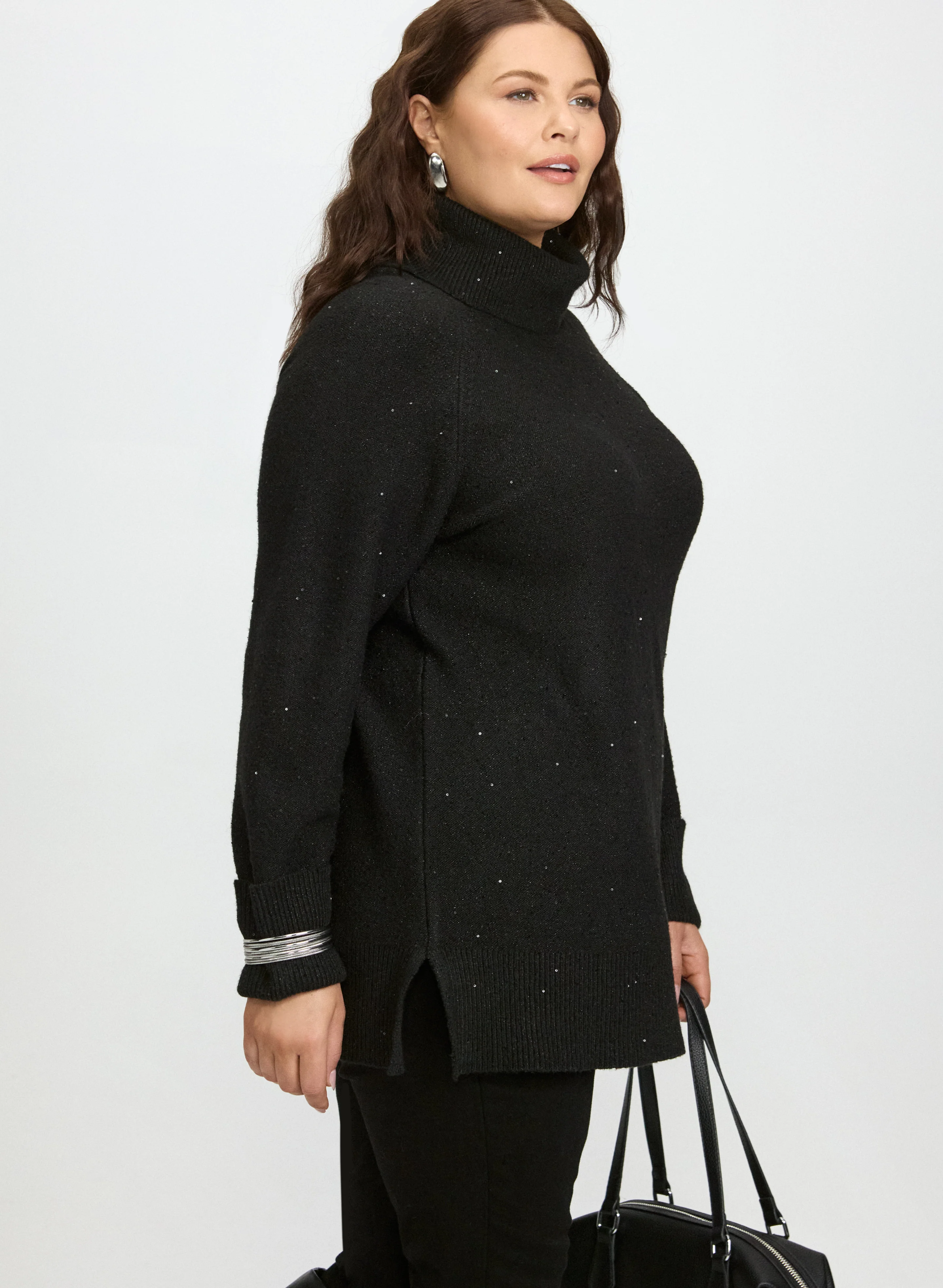 Sequined Cowl Neck Tunic Sweater - Image 5