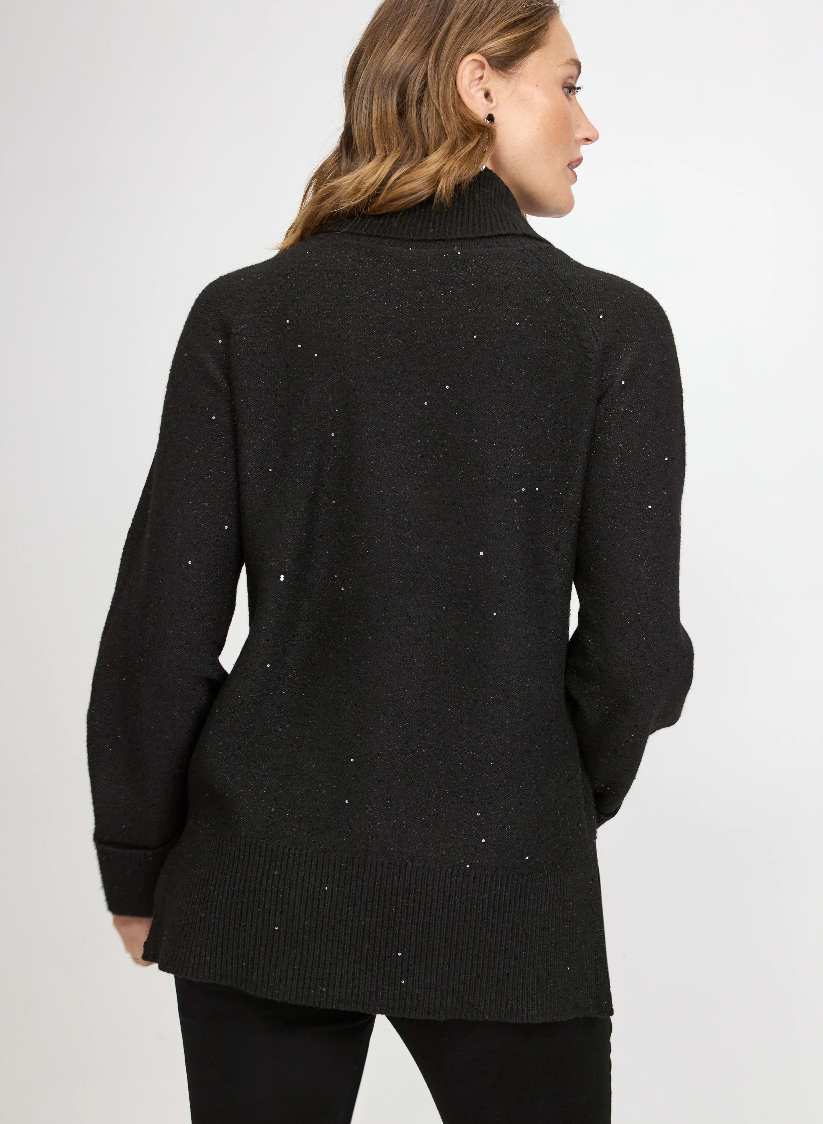 Sequined Cowl Neck Tunic Sweater - Image 4