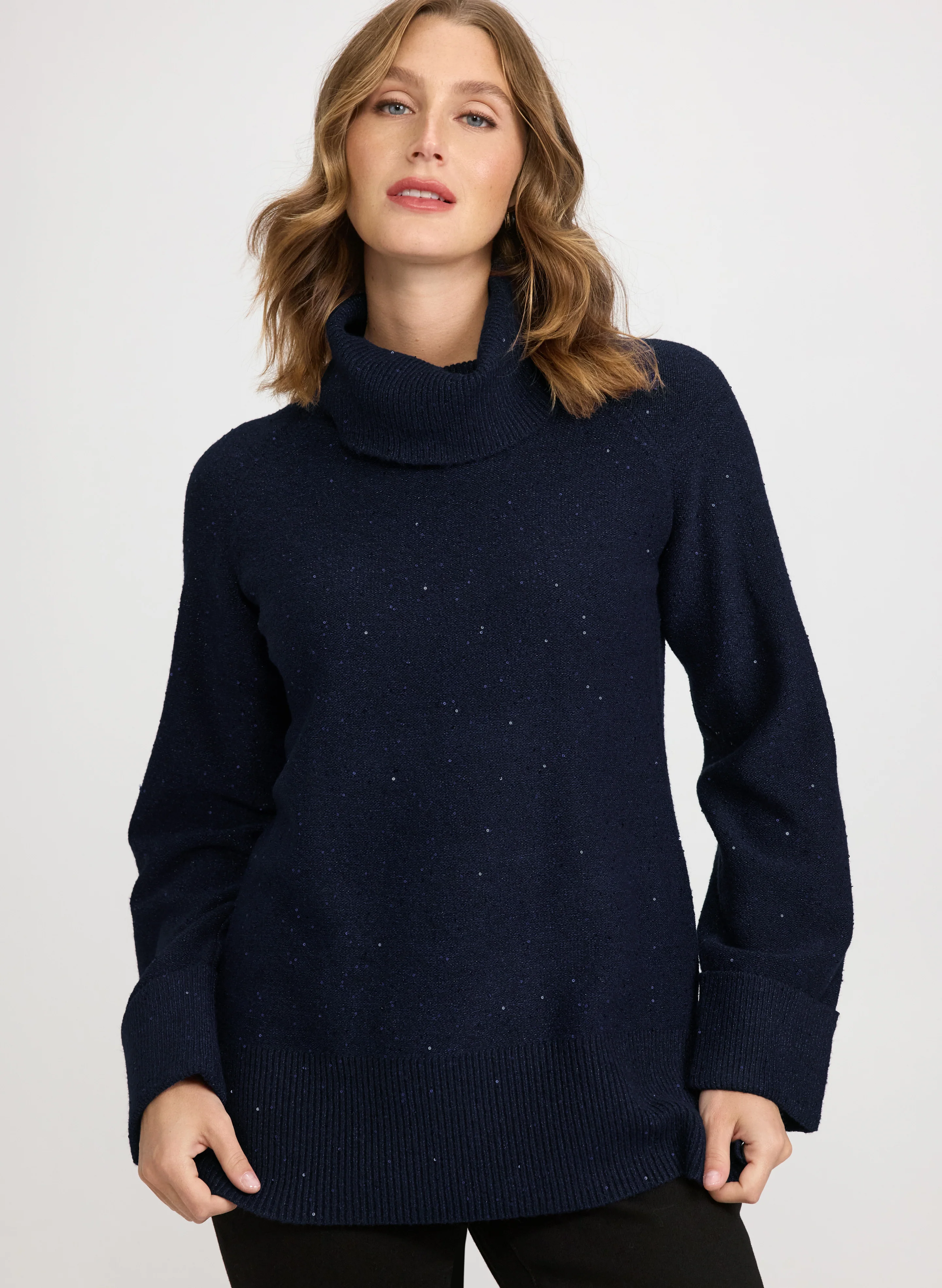 Sequined Cowl Neck Tunic Sweater