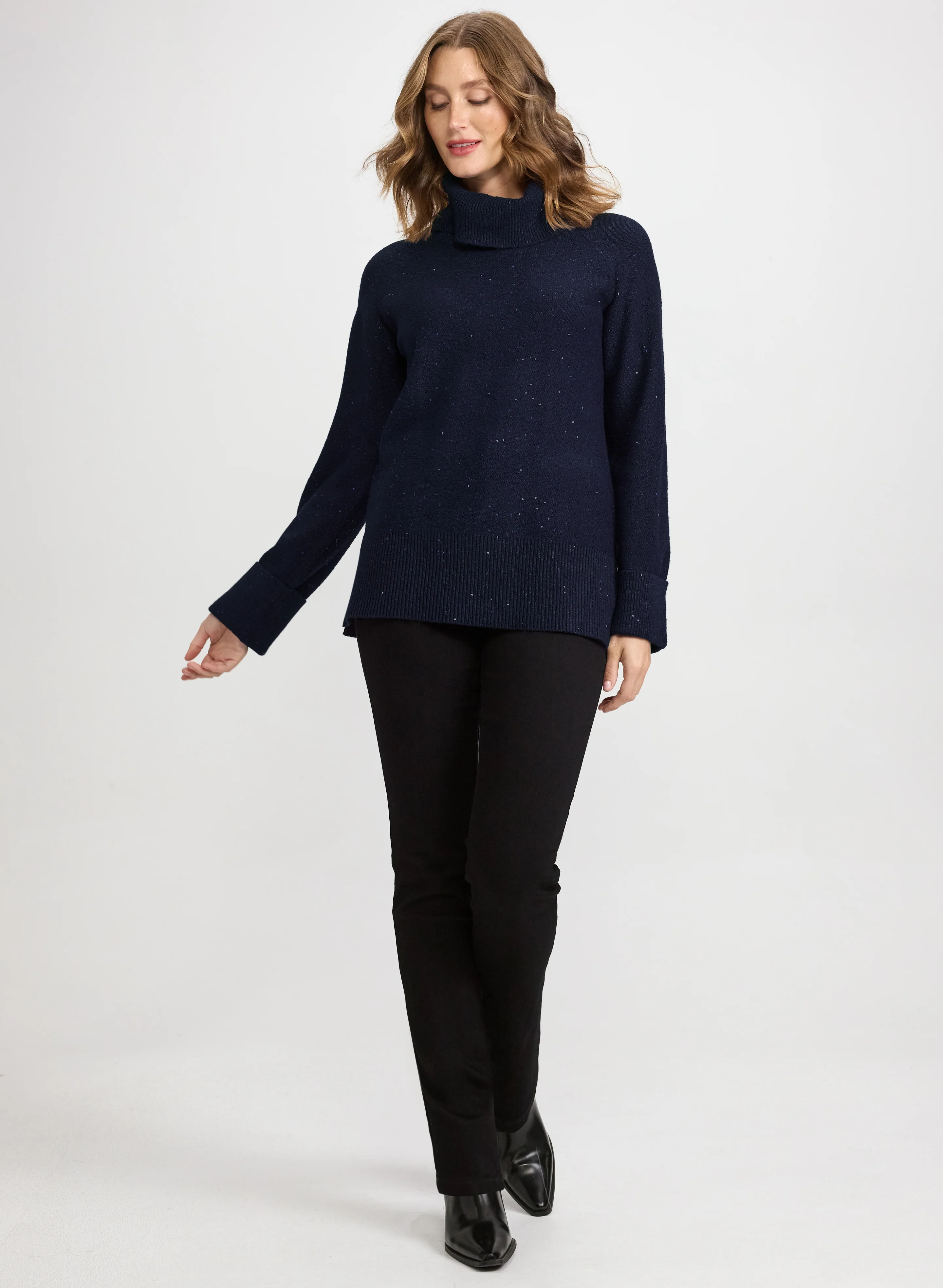 Sequined Cowl Neck Tunic Sweater - Image 3