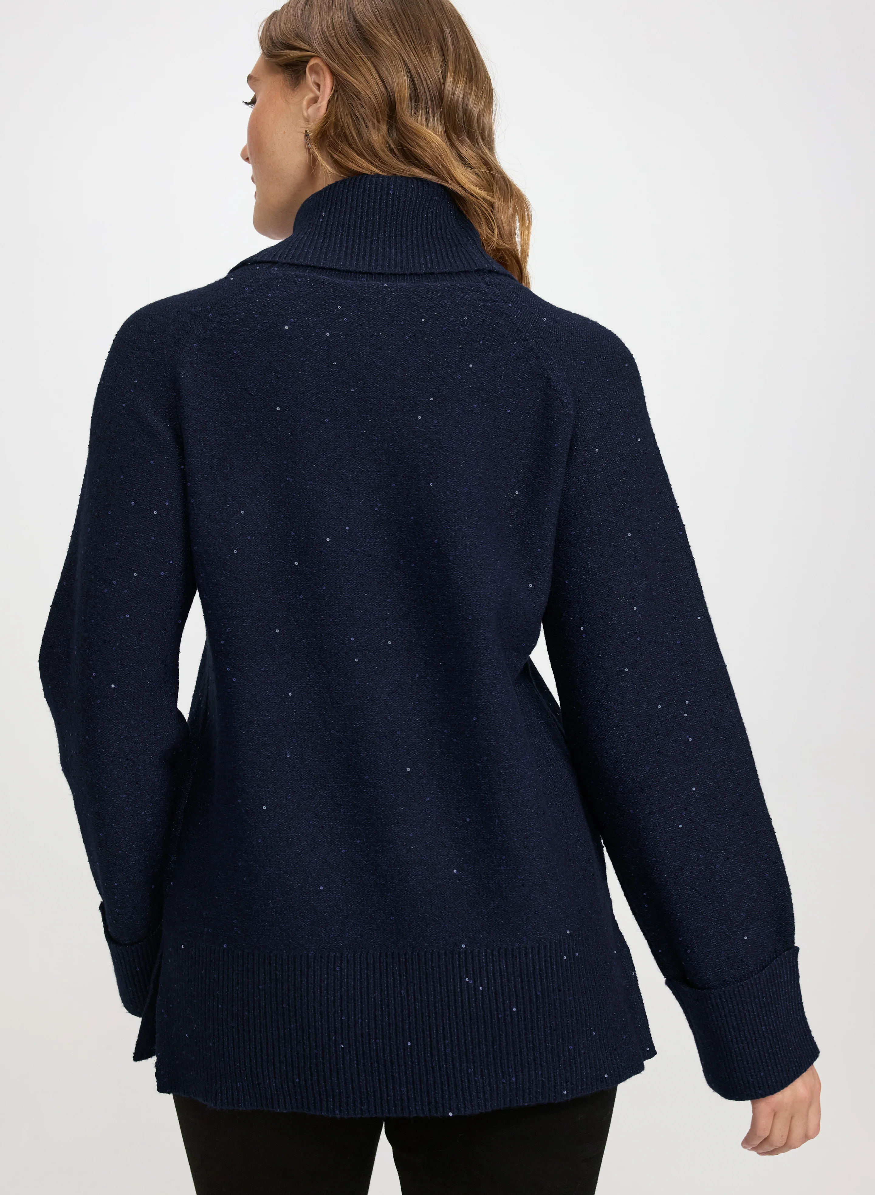 Sequined Cowl Neck Tunic Sweater - Image 4