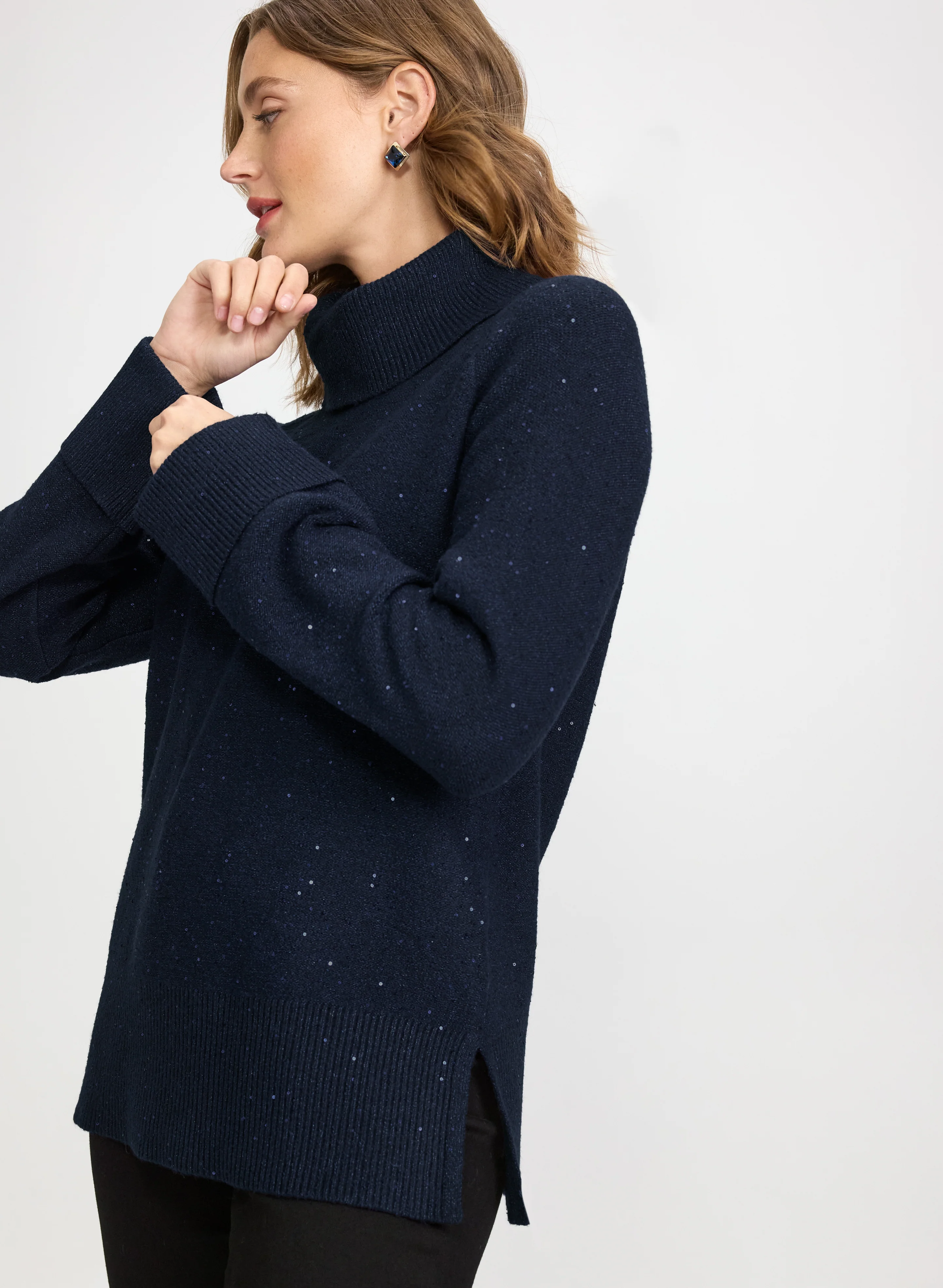 Sequined Cowl Neck Tunic Sweater - Image 5