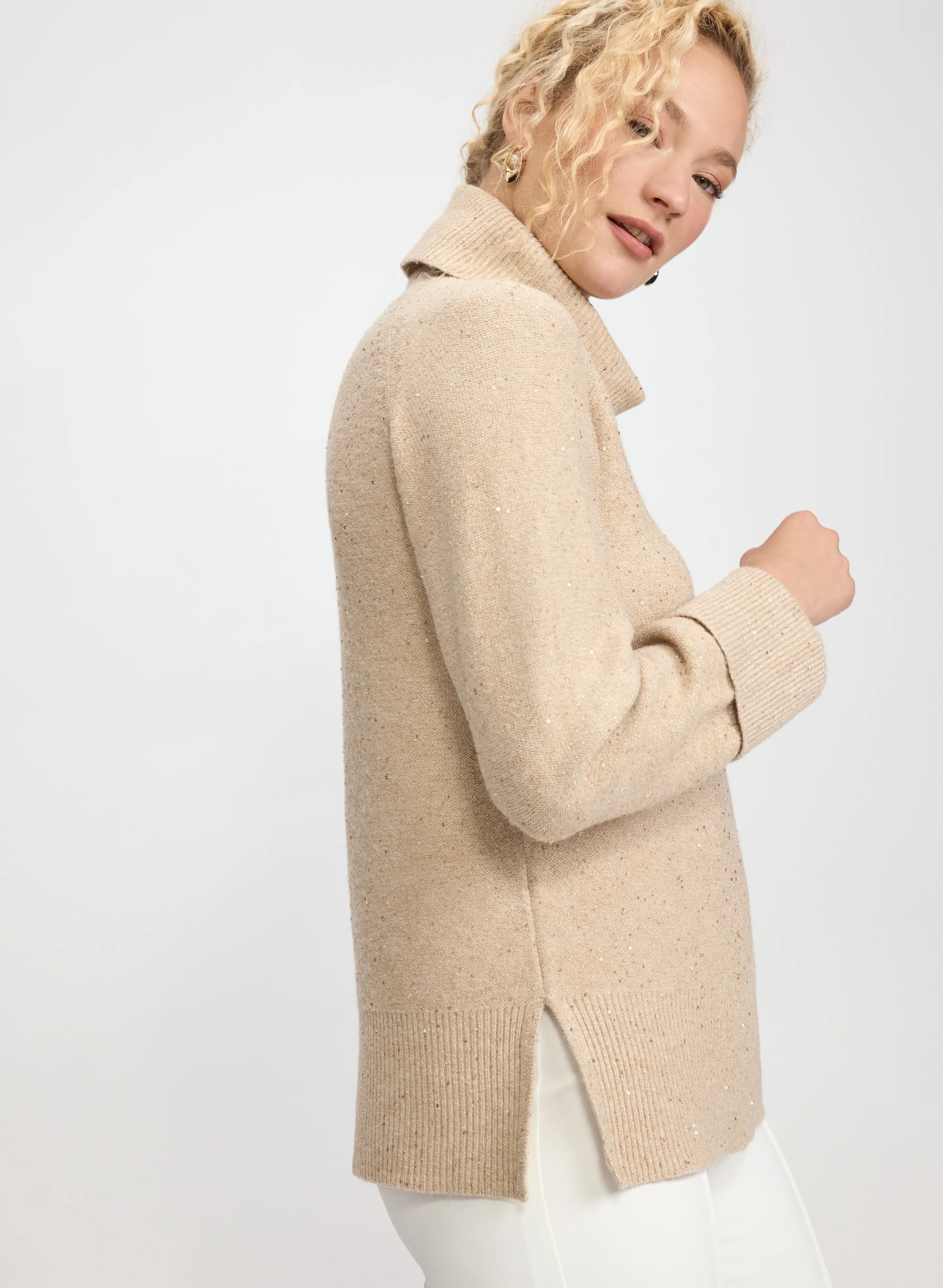 Sequined Cowl Neck Tunic Sweater - Image 4