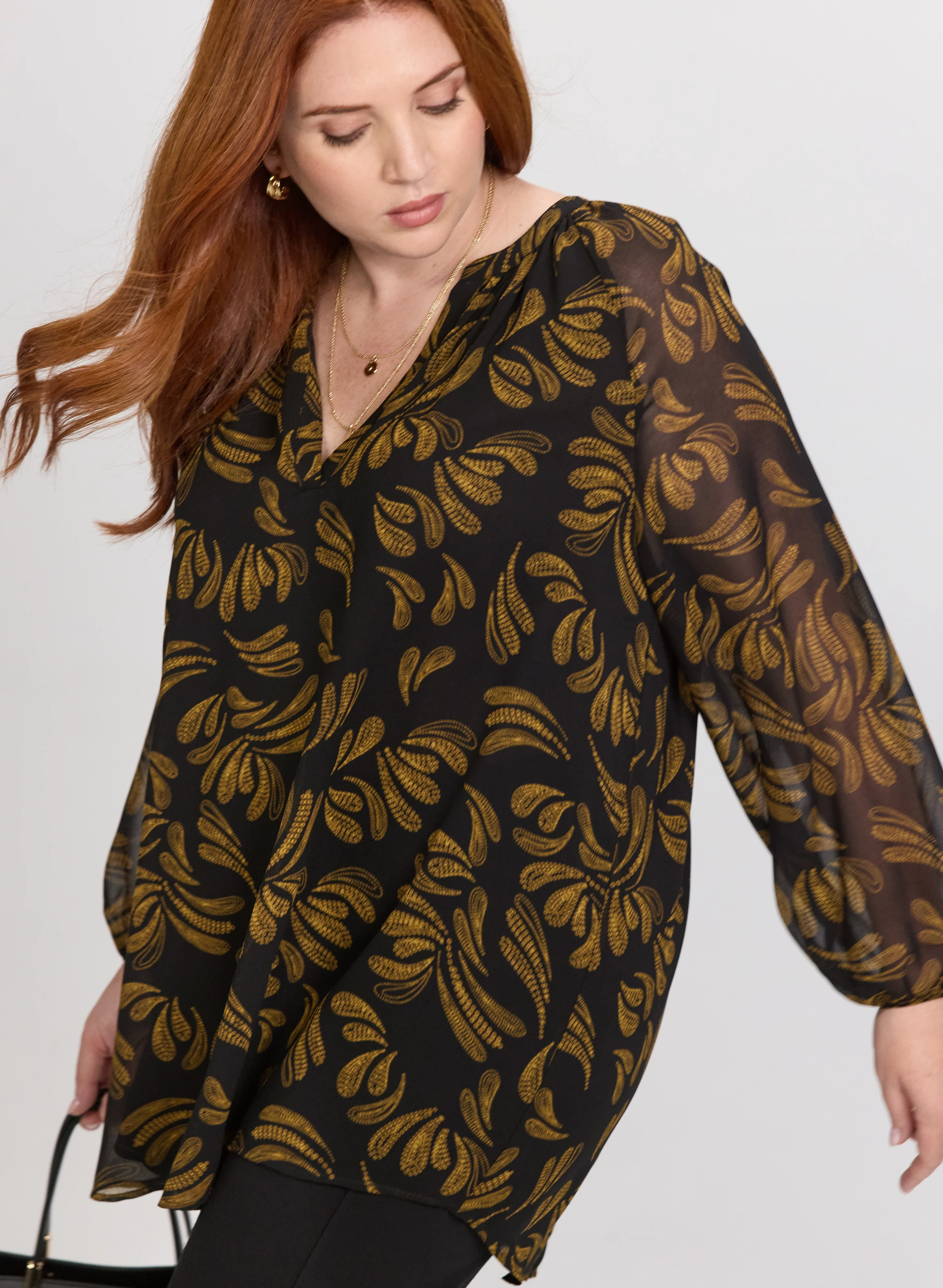 Sequined Leaf Print Blouse - Image 2