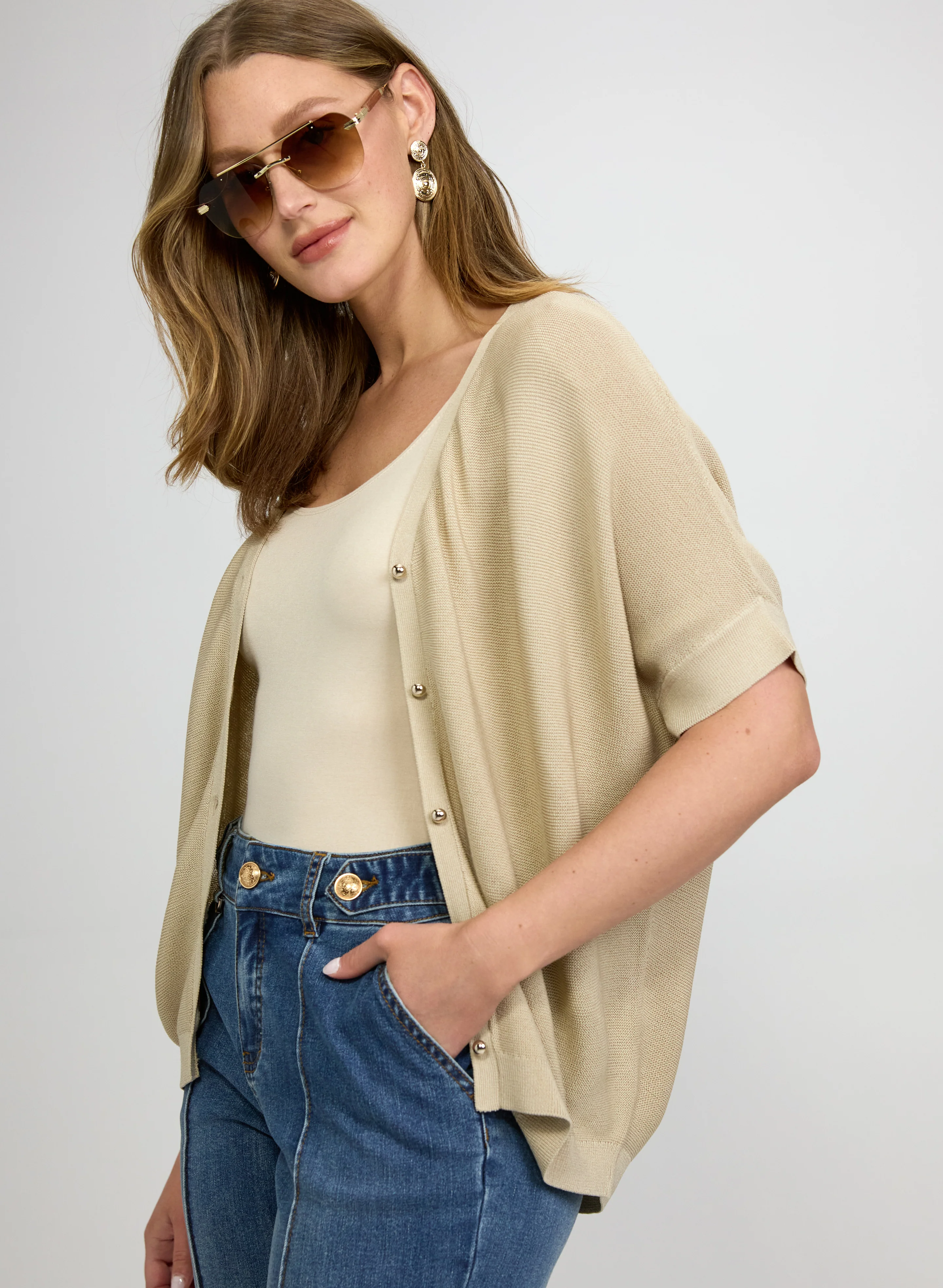 Short Sleeve Button Cardigan - Image 2