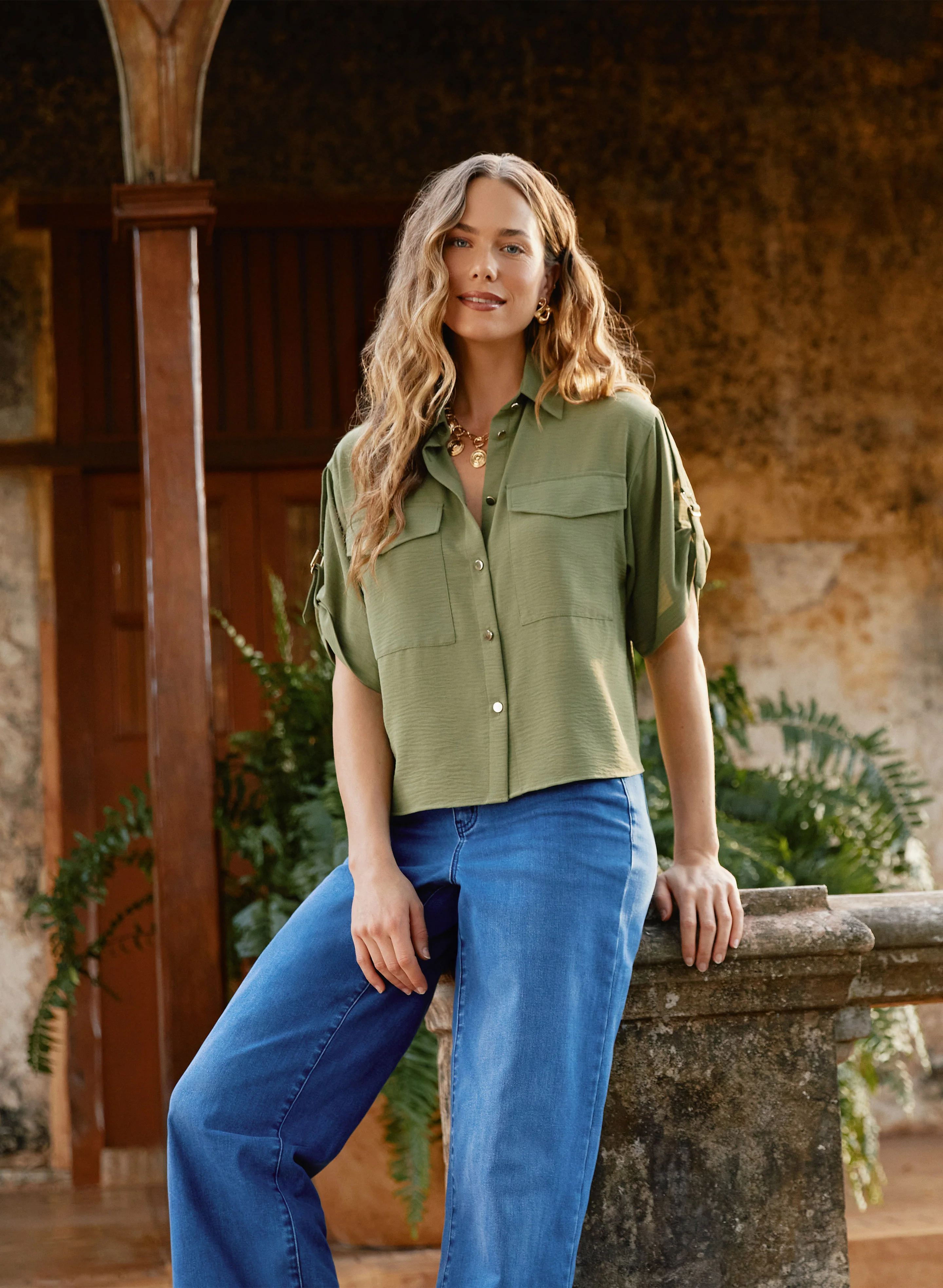 Short Sleeve Button-Down Blouse - Image 2