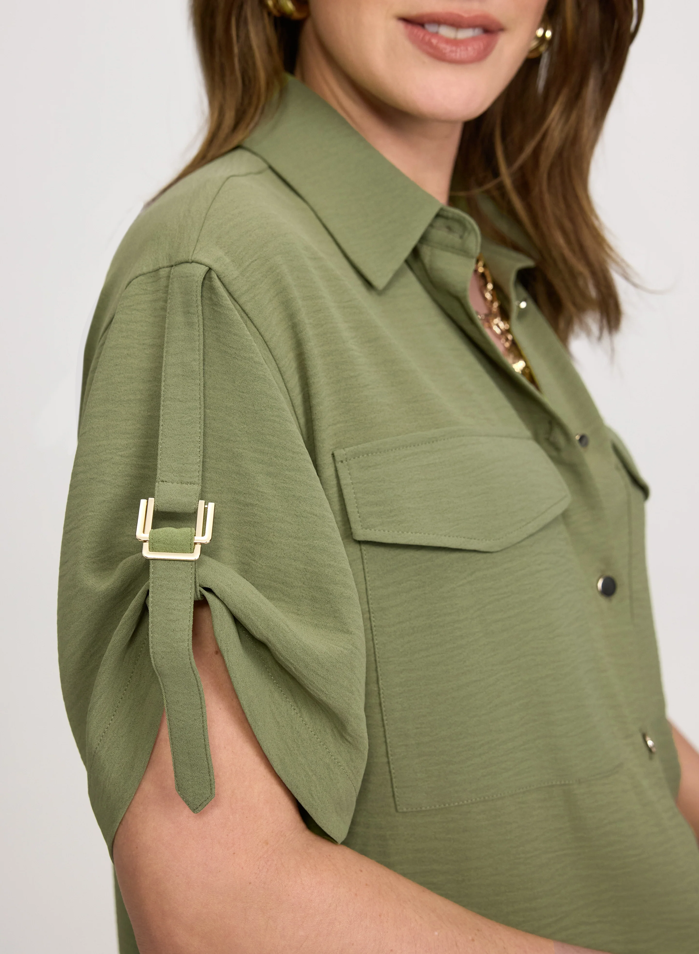 Short Sleeve Button-Down Blouse - Image 5
