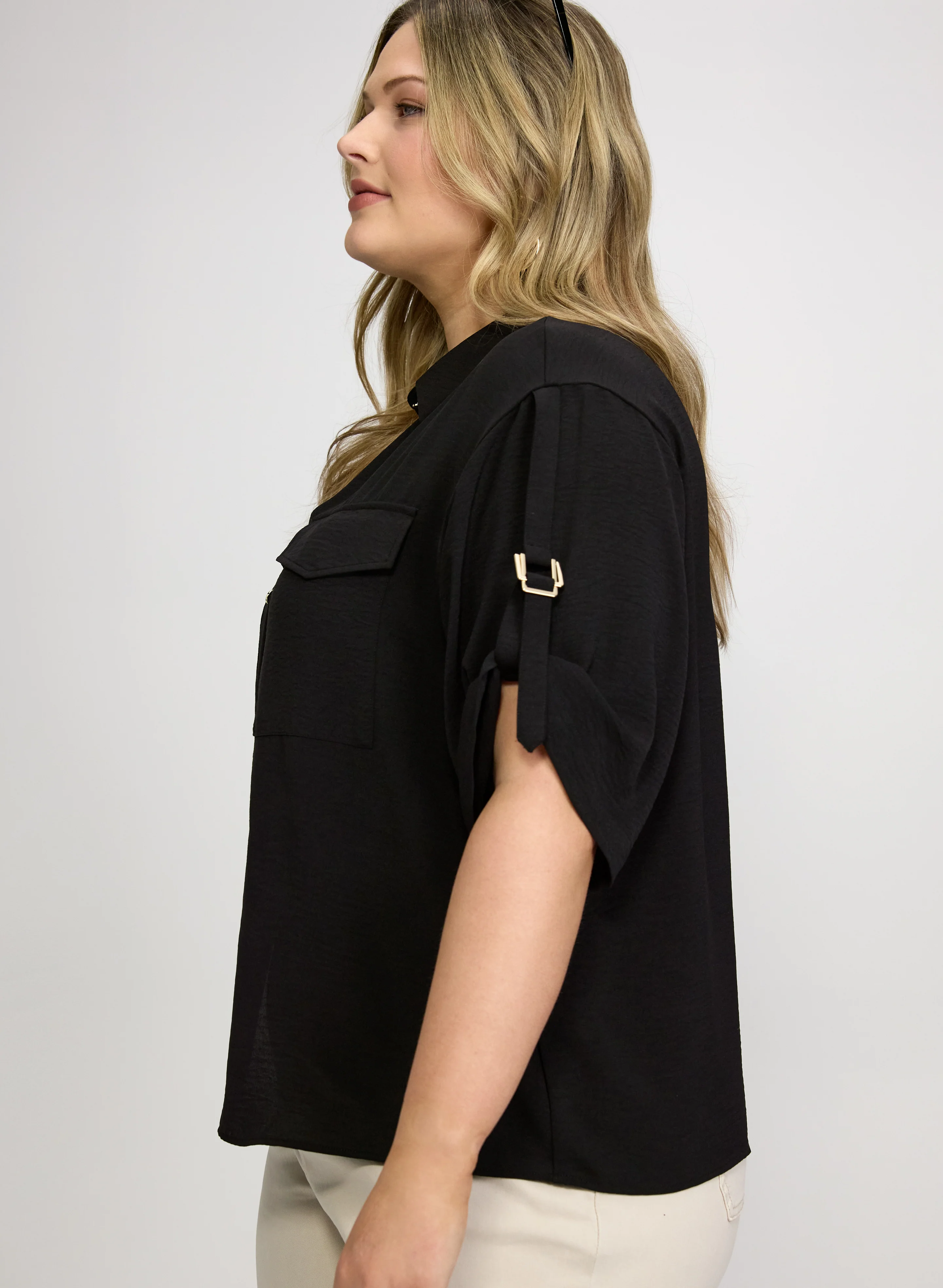 Short Sleeve Button-Down Blouse - Image 4