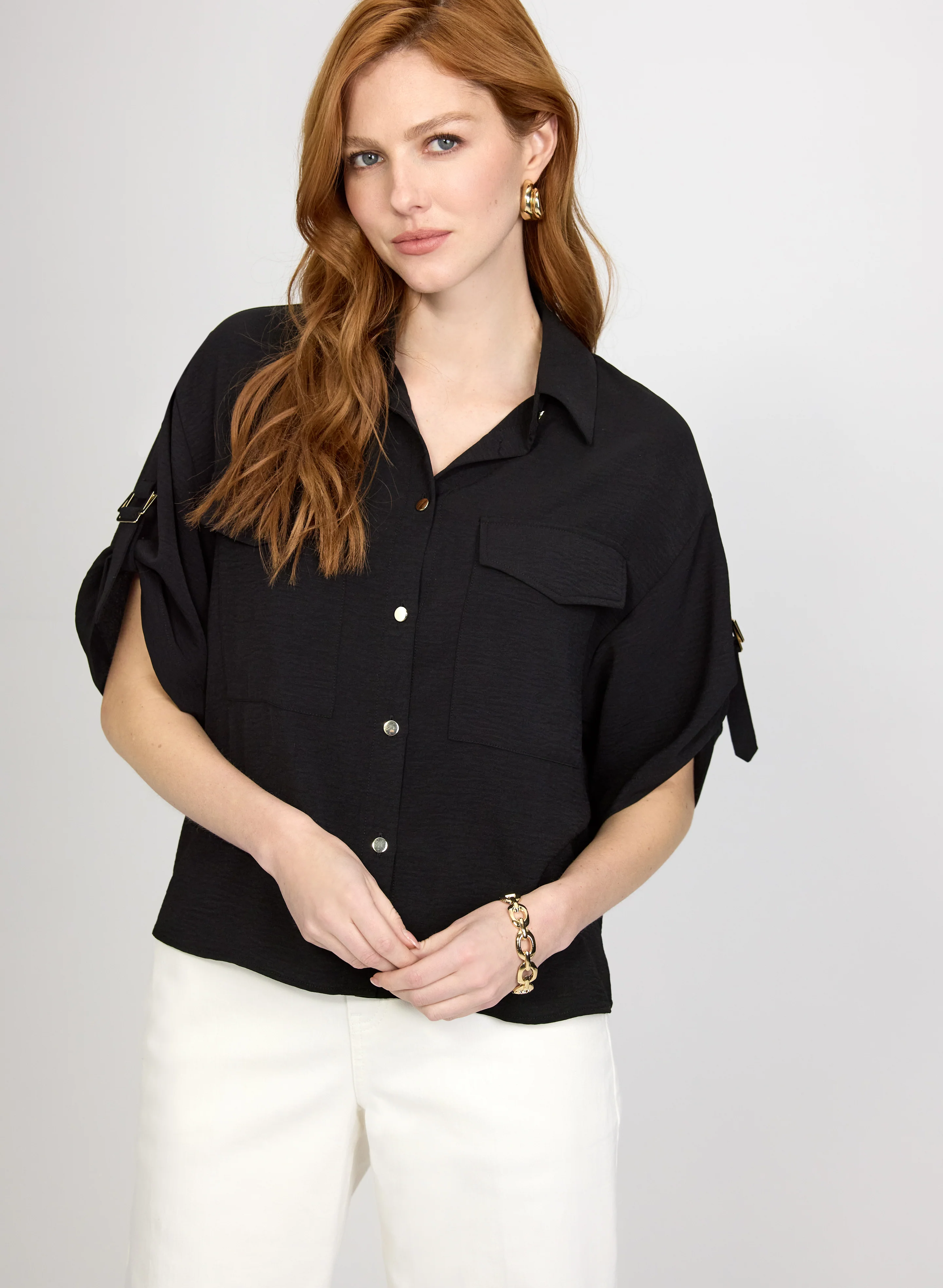 Short Sleeve Button-Down Blouse