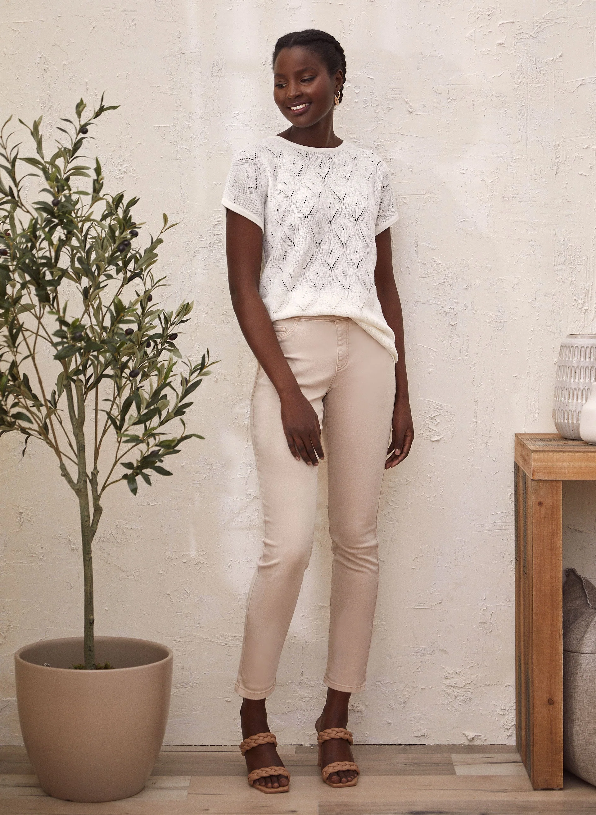 Short Sleeve Pointelle Knit Top - Image 4