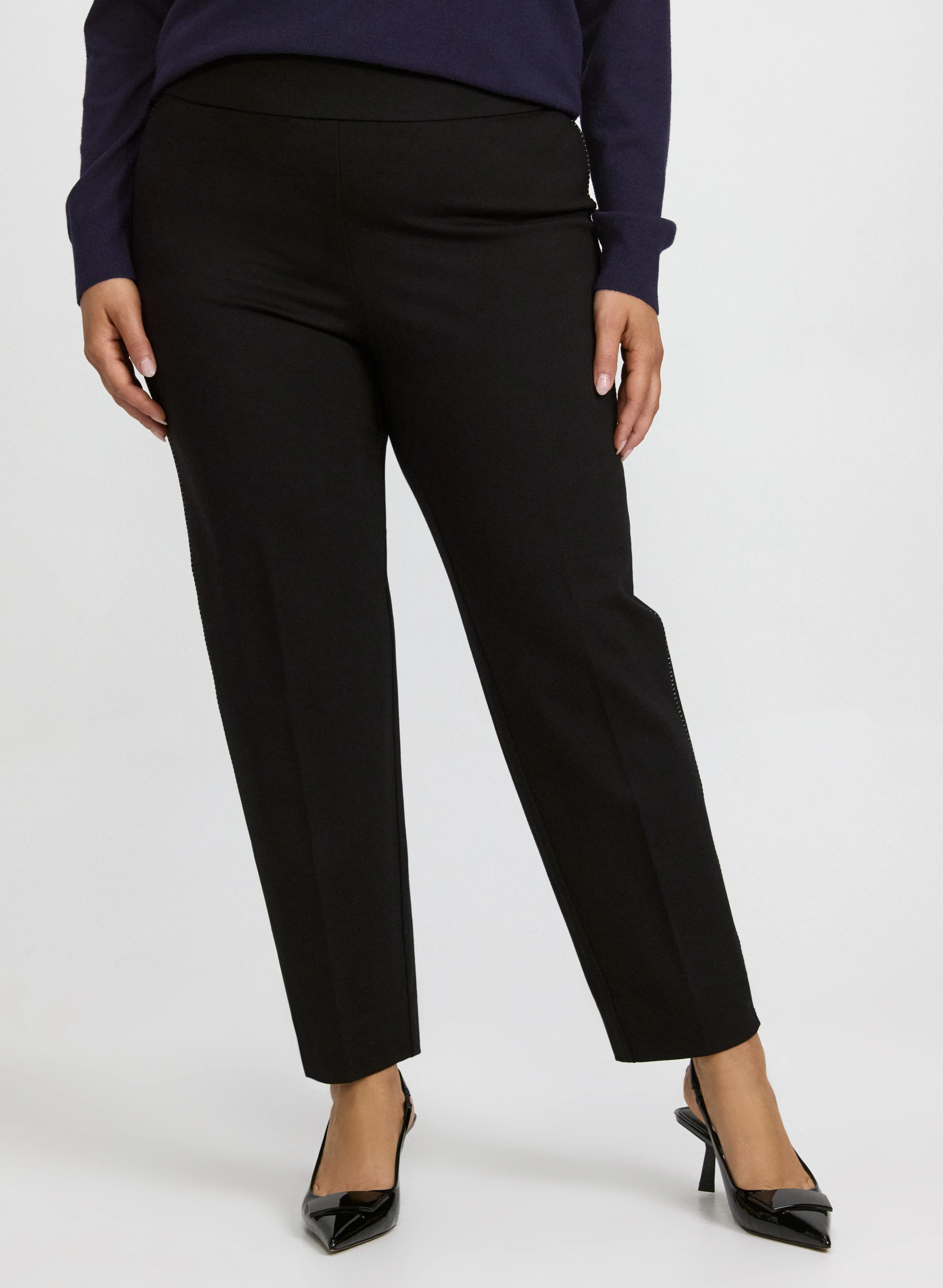 Sofia Metallic Stitch Slim-Leg Pants