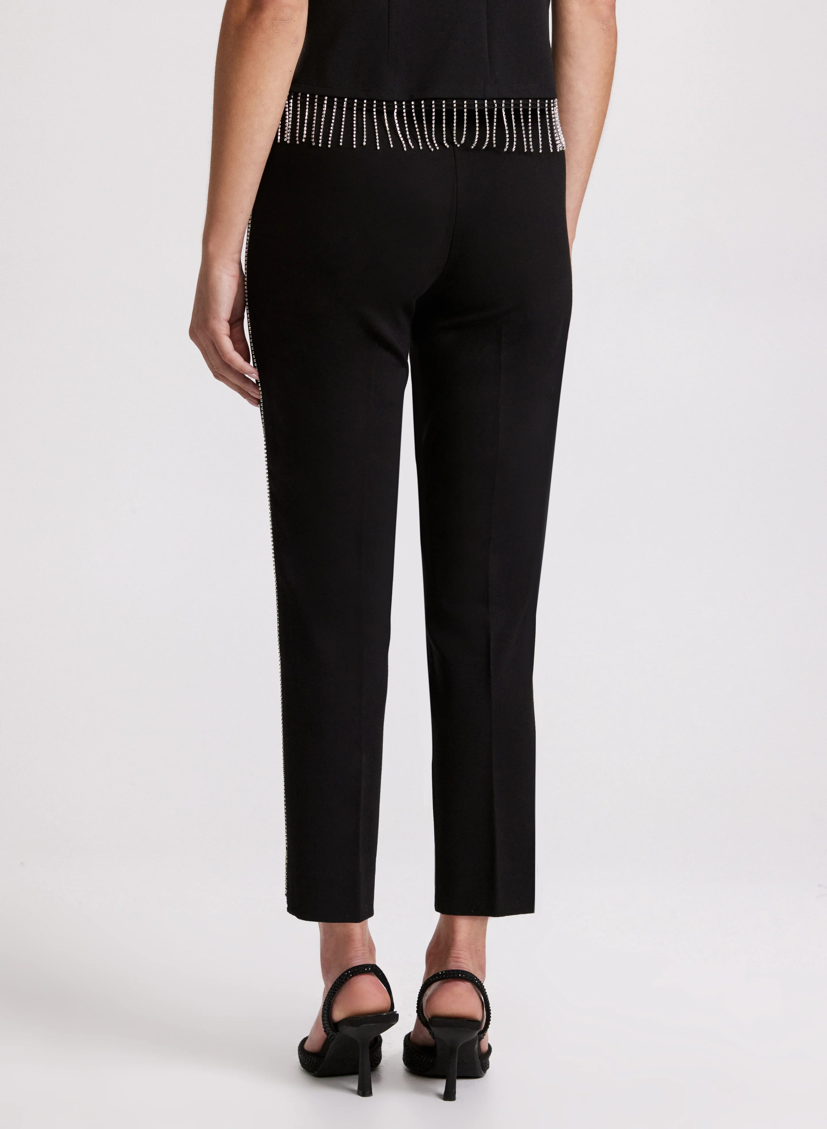 Sofia Rhinestone Trim Slim-Leg Pants - Short - Image 2