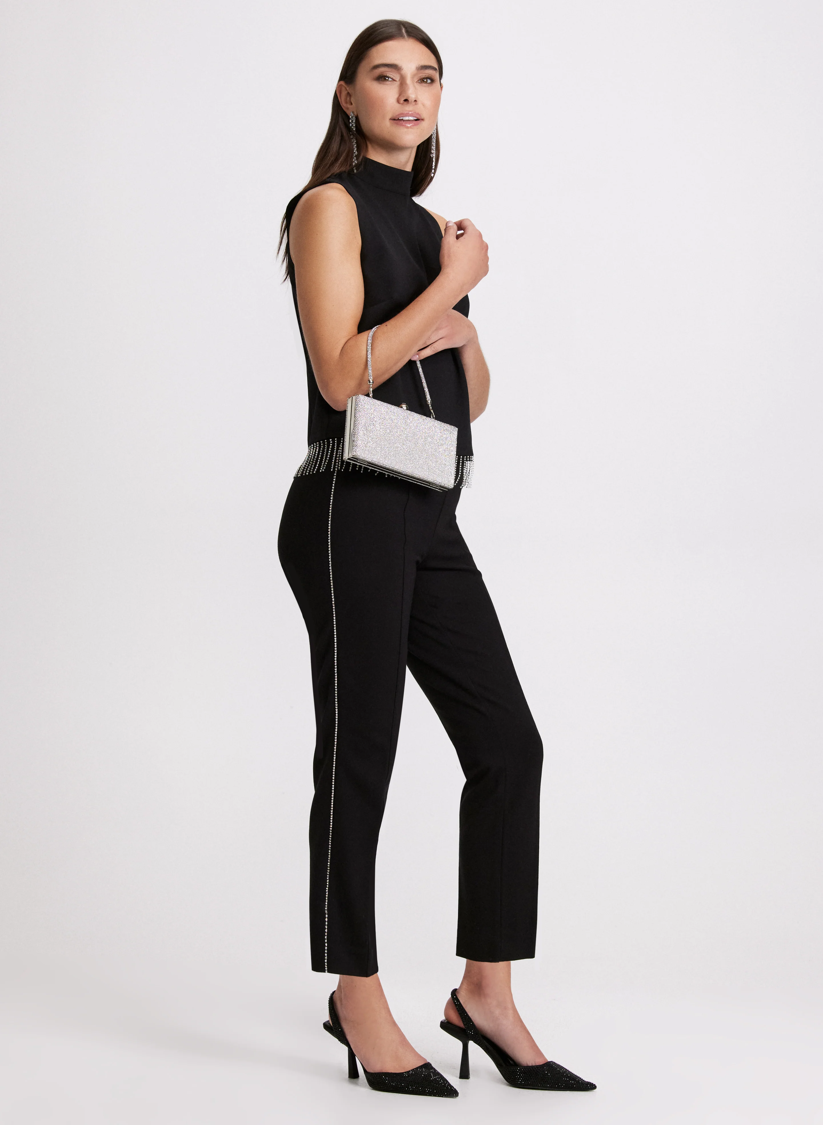 Sofia Rhinestone Trim Slim-Leg Pants - Short - Image 4
