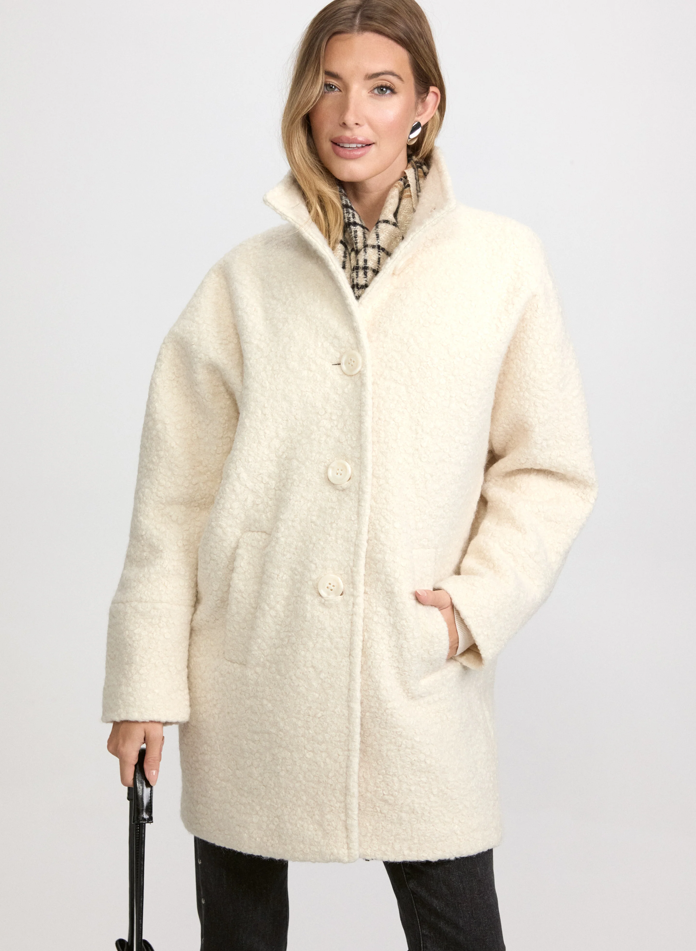 Stand Collar Bouclé Coat - Image 9