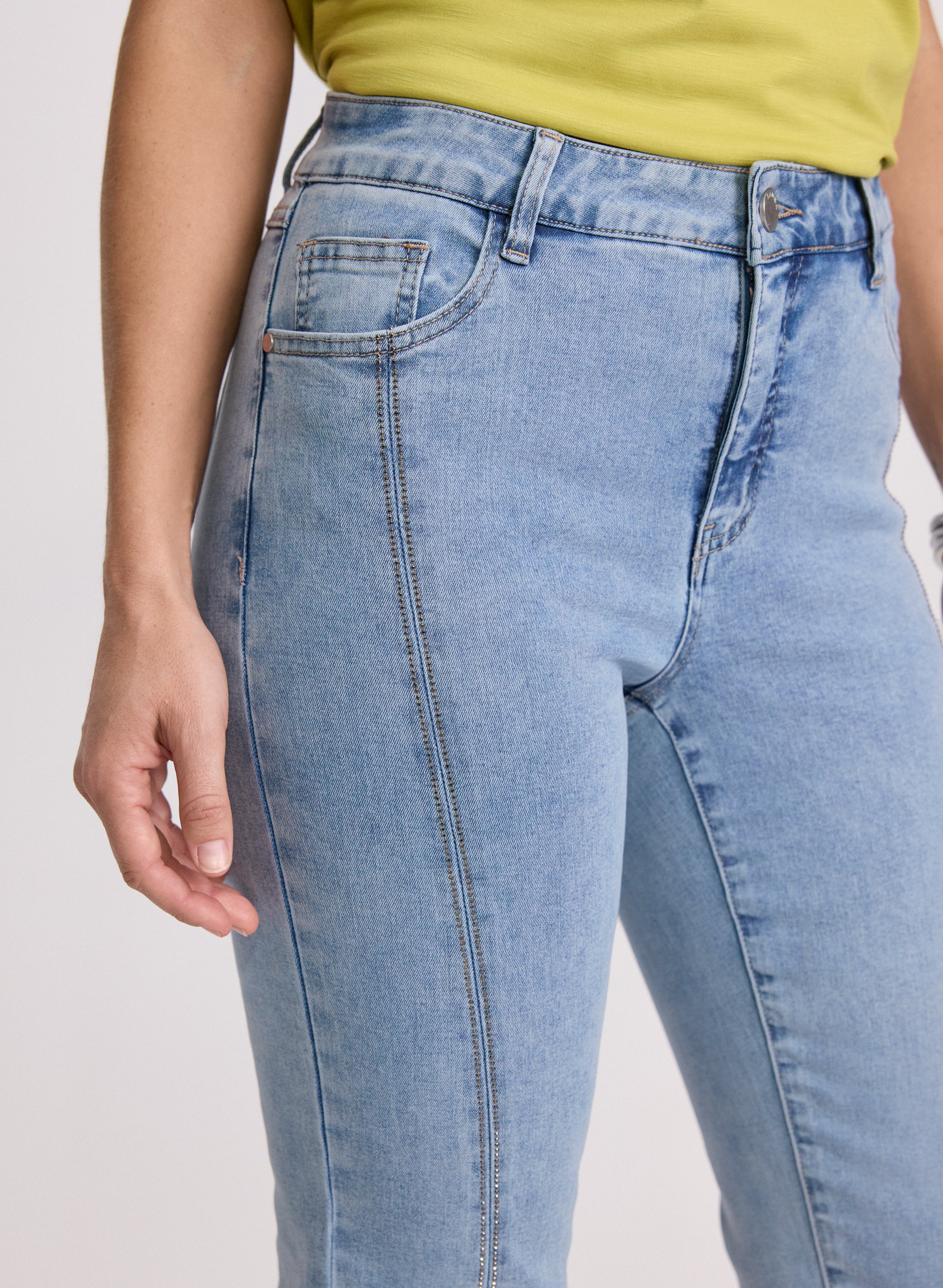 Stone Embellished Denim Capris - Image 2
