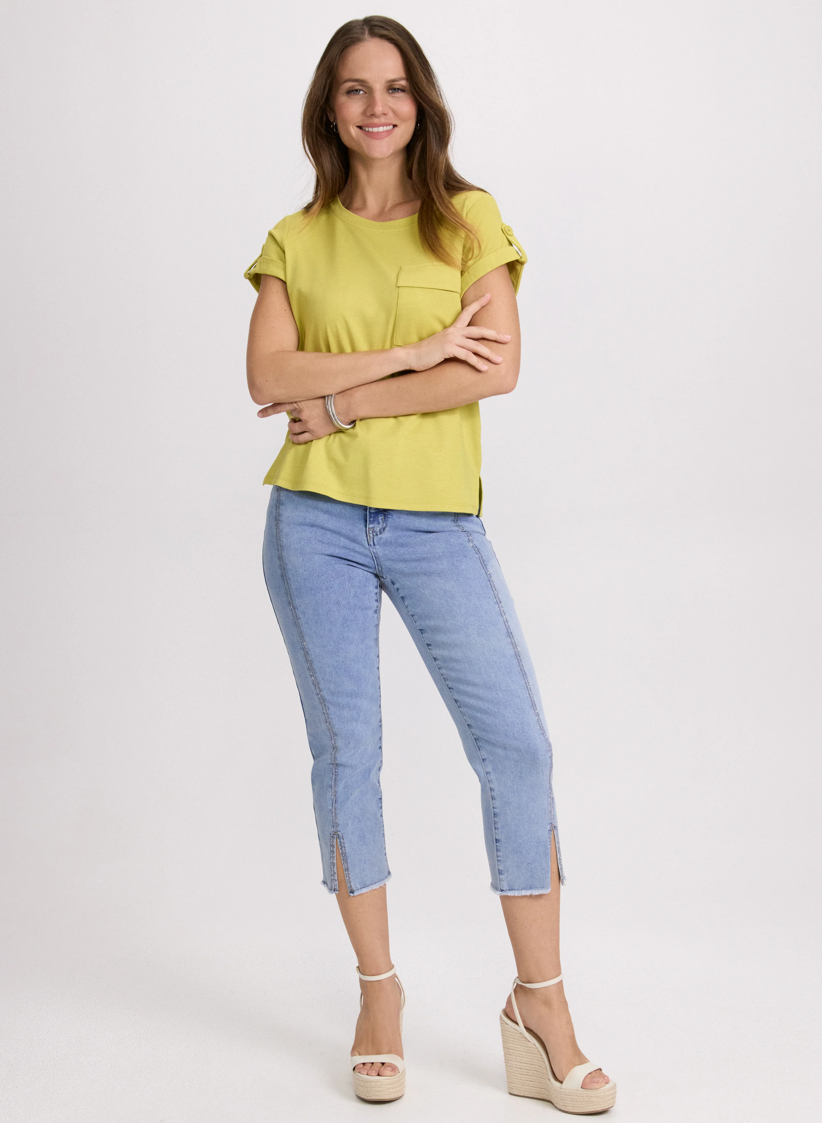 Stone Embellished Denim Capris - Image 3