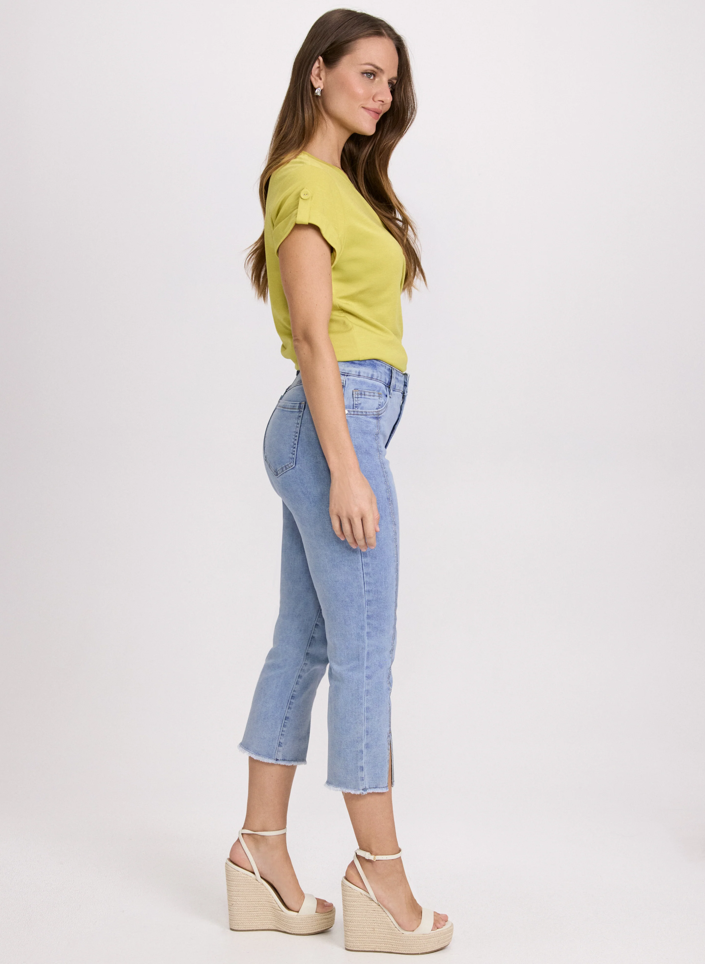 Stone Embellished Denim Capris - Image 5