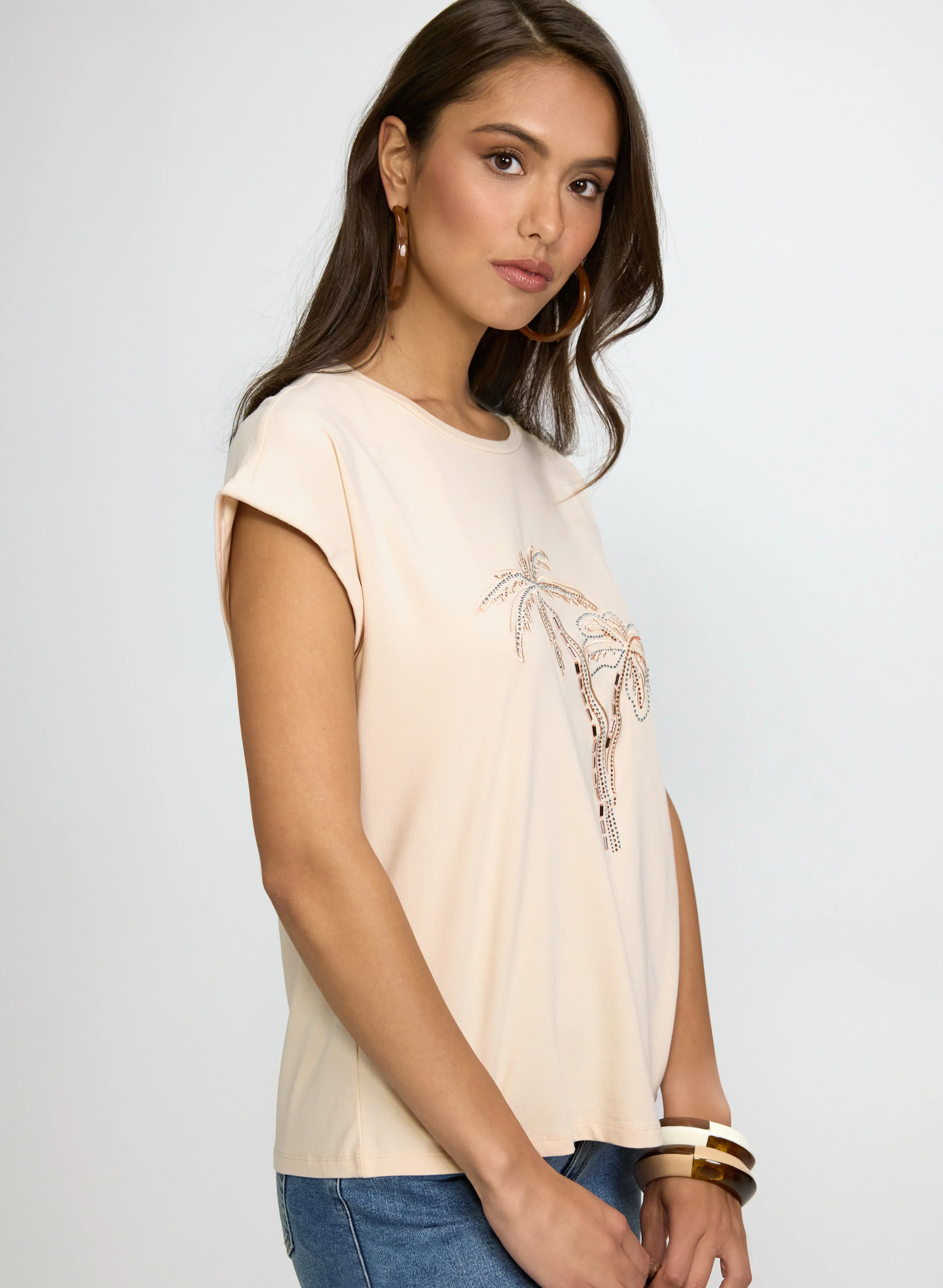 Stone Embellished Palm Print T-Shirt - Image 4
