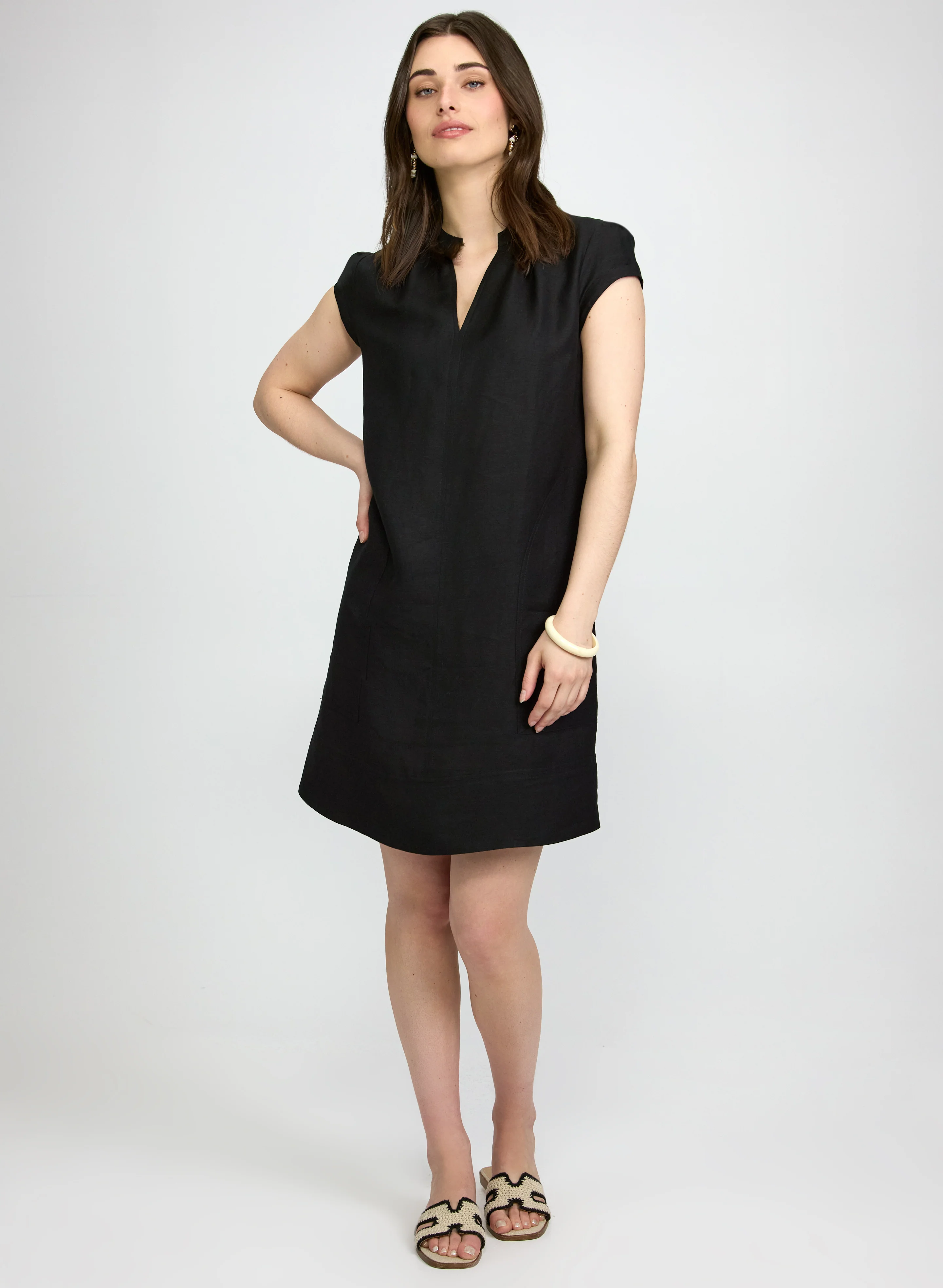 Straight Linen-Blend Dress