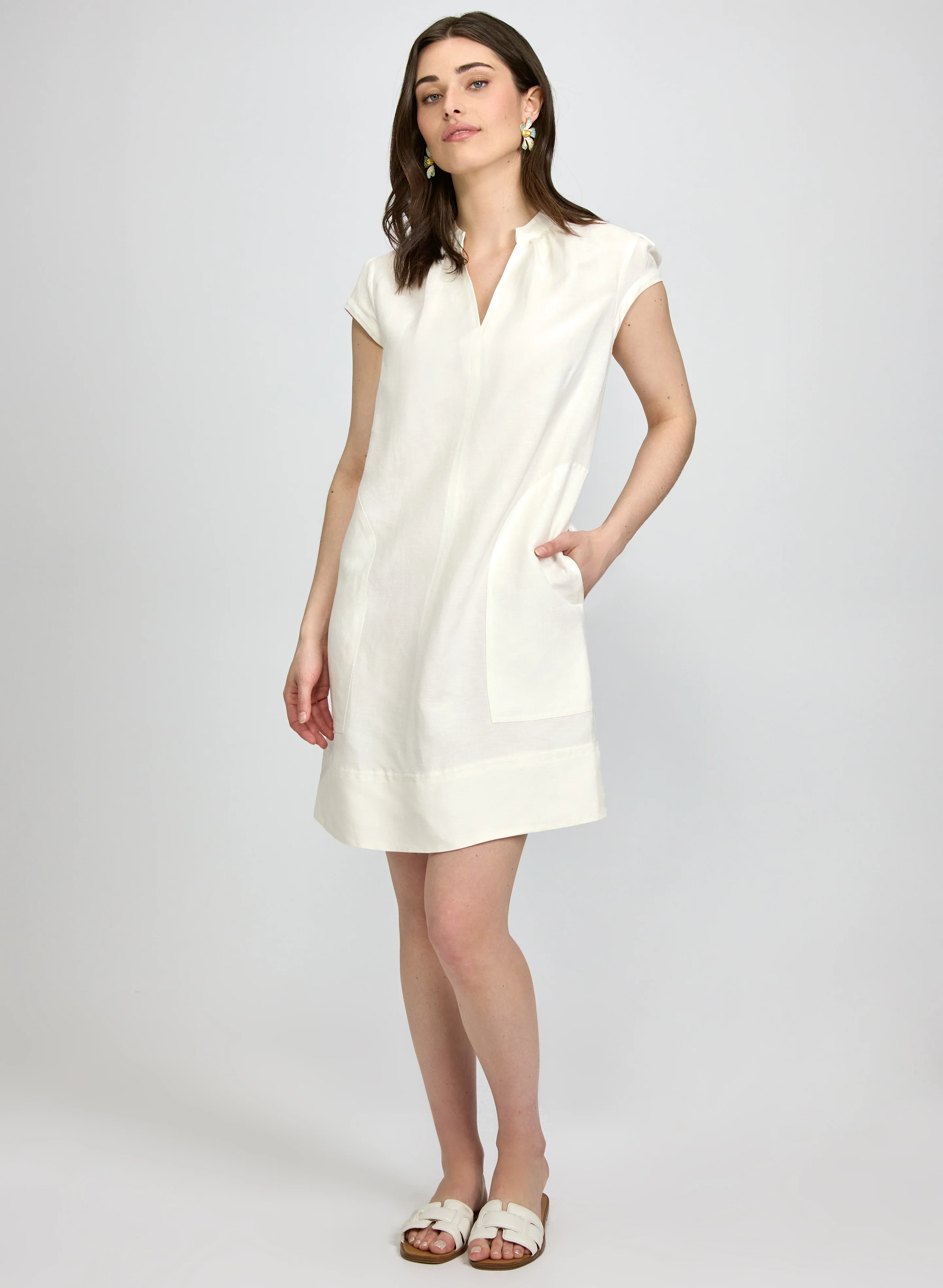 Straight Linen-Blend Dress