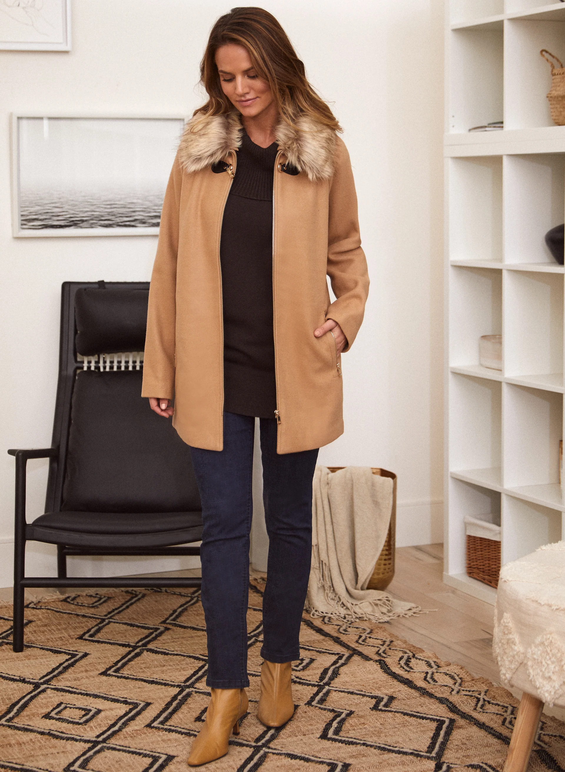 Stretch Faux Wool Coat - Image 3