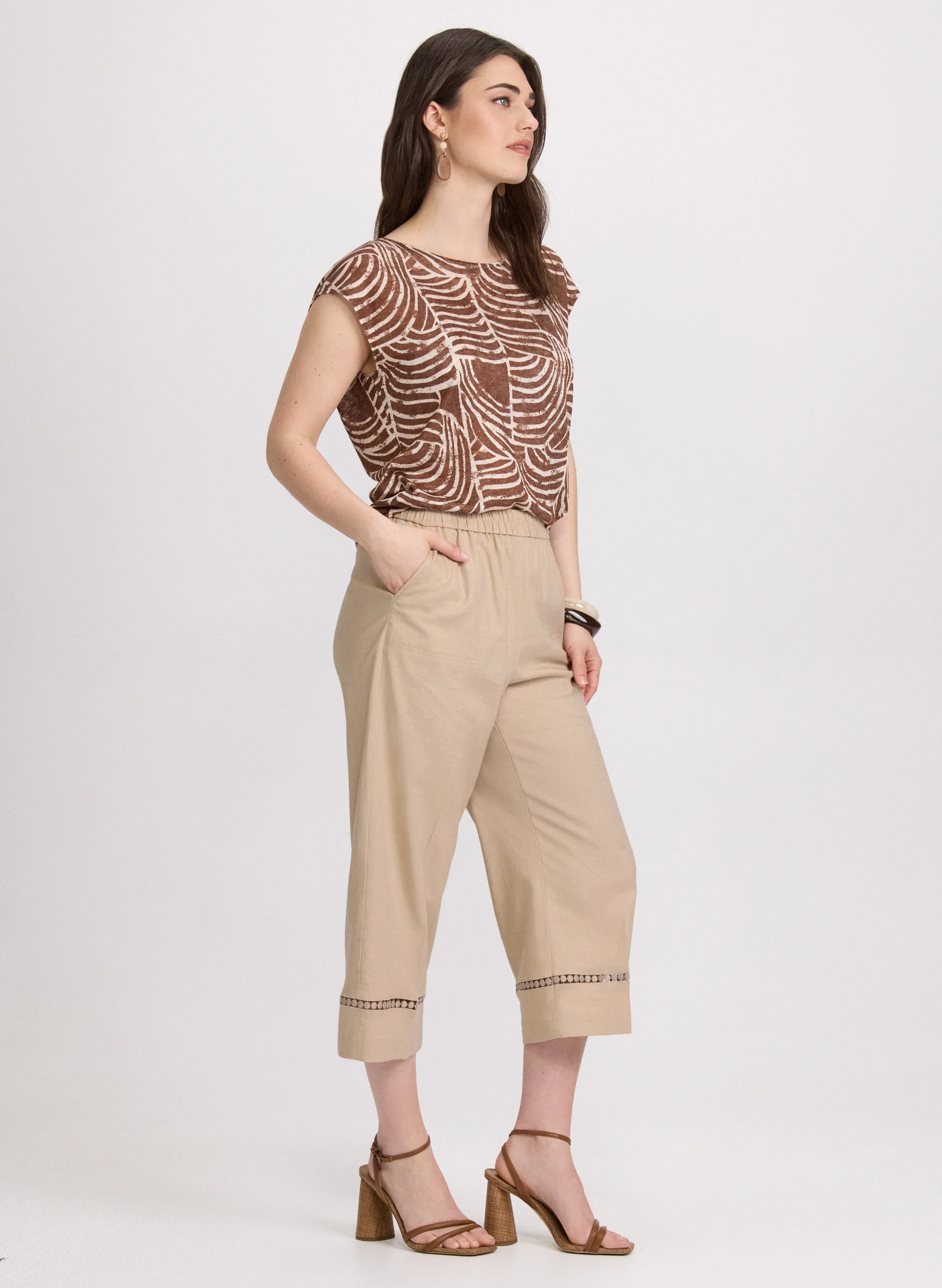 Stretch-Linen Crochet Detail Culottes - Image 3