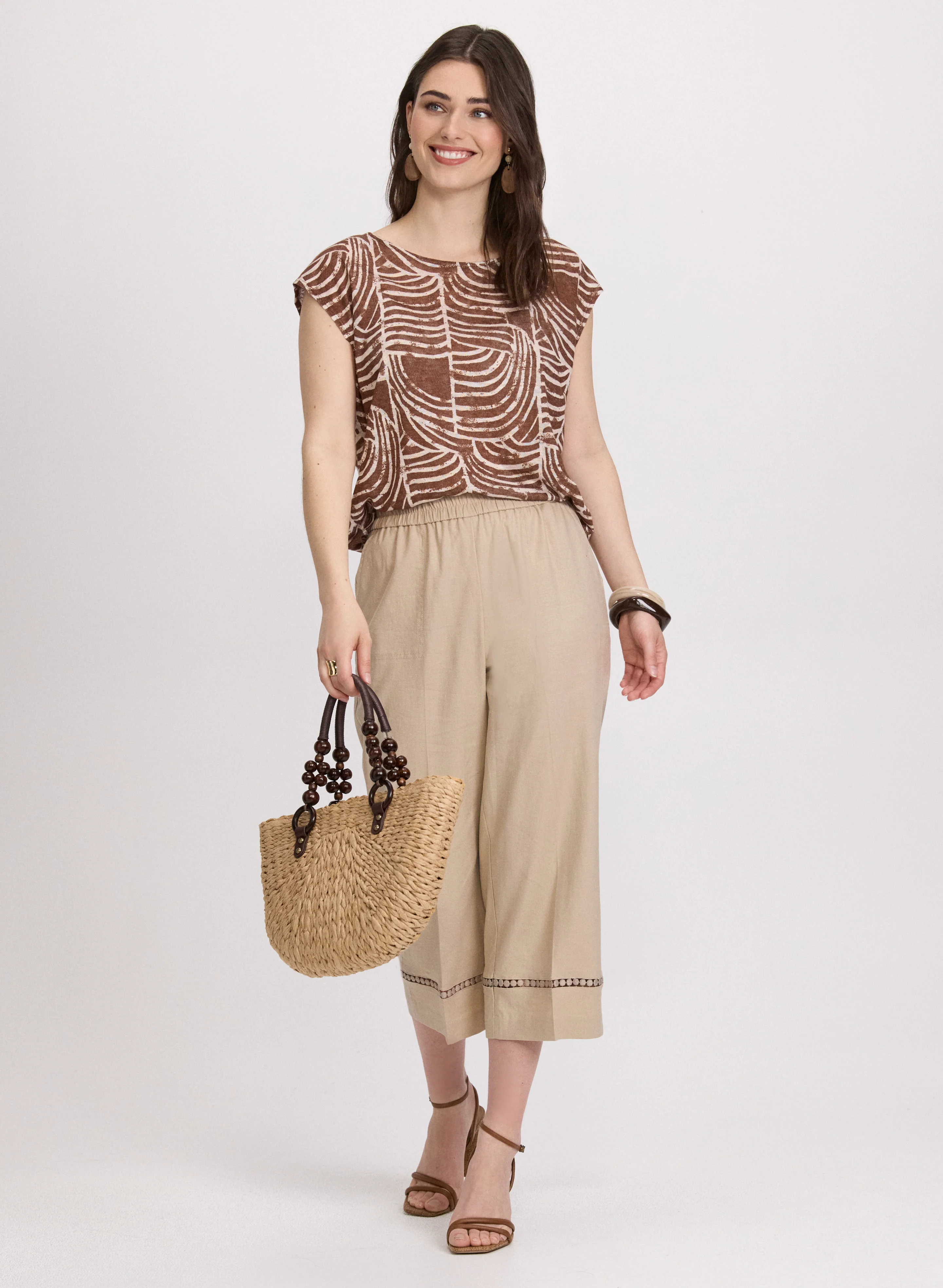 Stretch-Linen Crochet Detail Culottes - Image 5