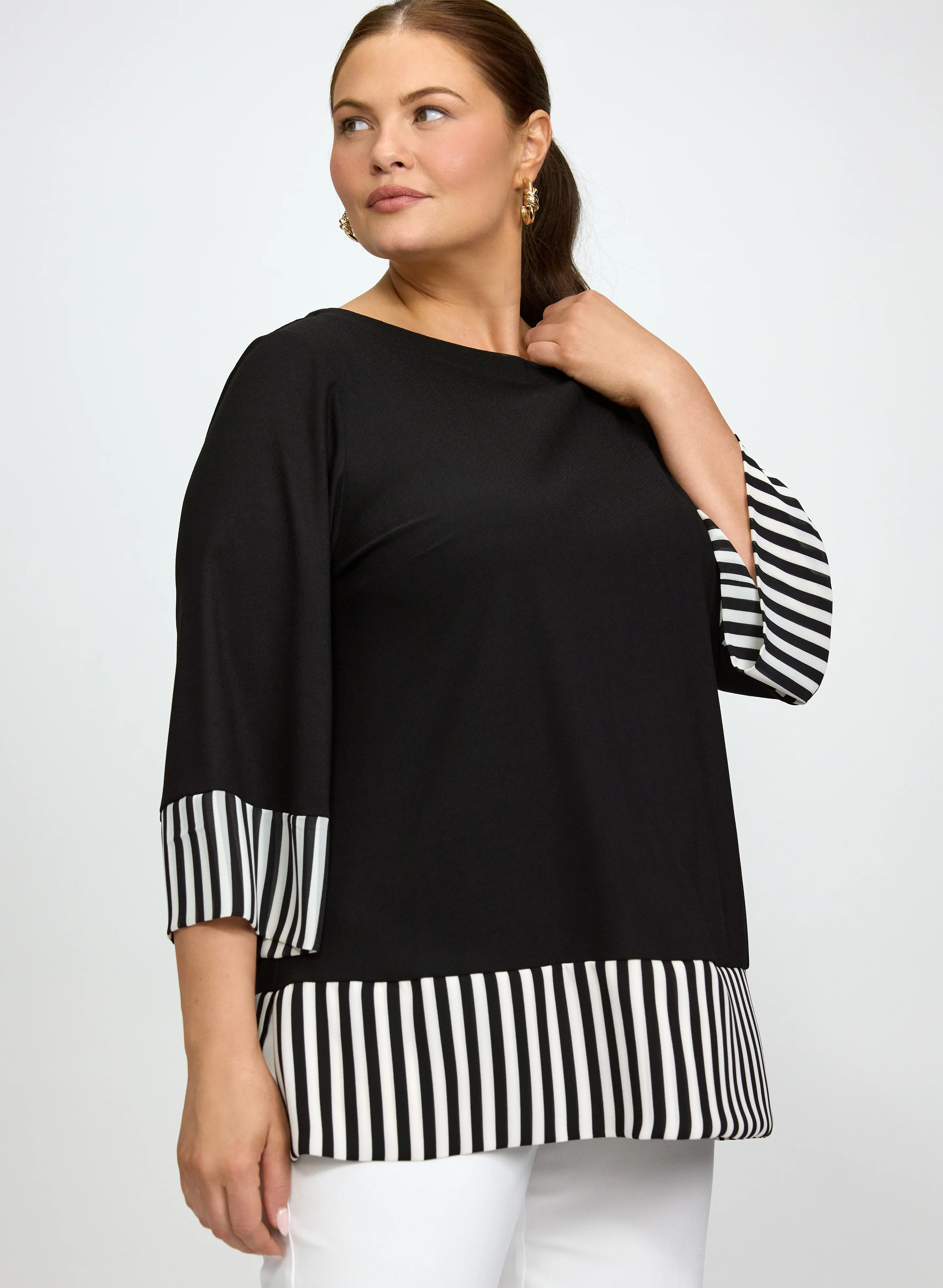 Stripe Chiffon Trim Top - Image 2
